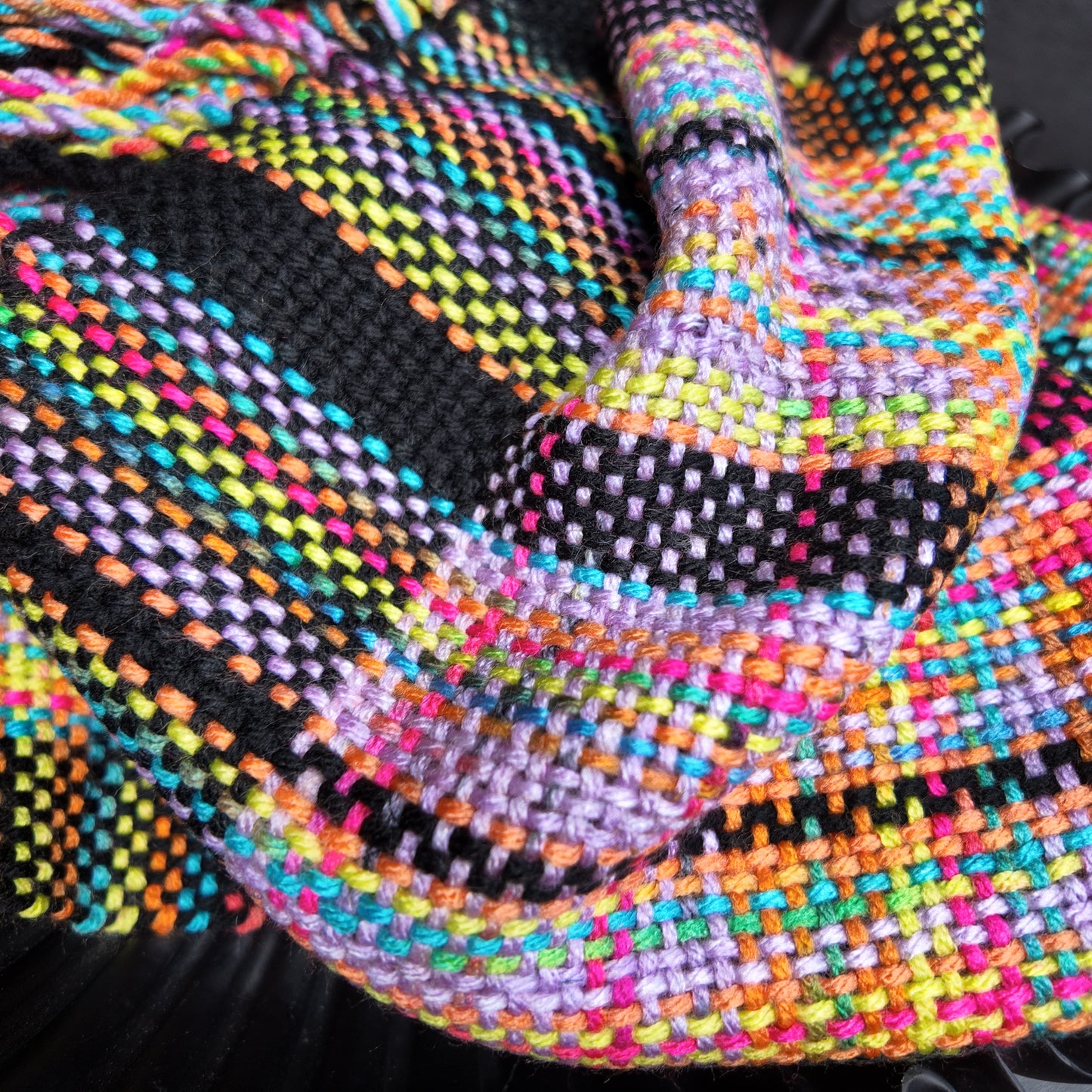 ❖ Neon and Black Plaid Handwoven Scarf ❖
