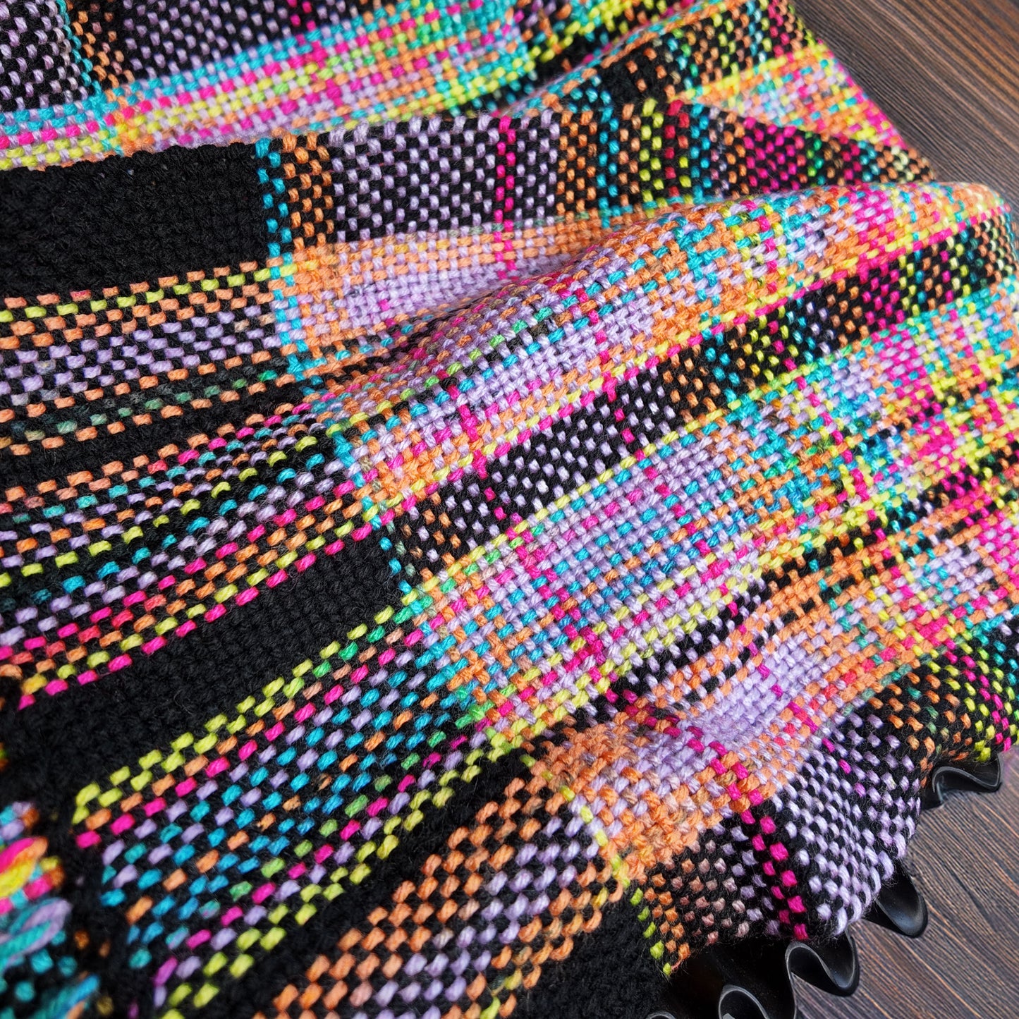 ❖ Neon and Black Plaid Handwoven Scarf ❖