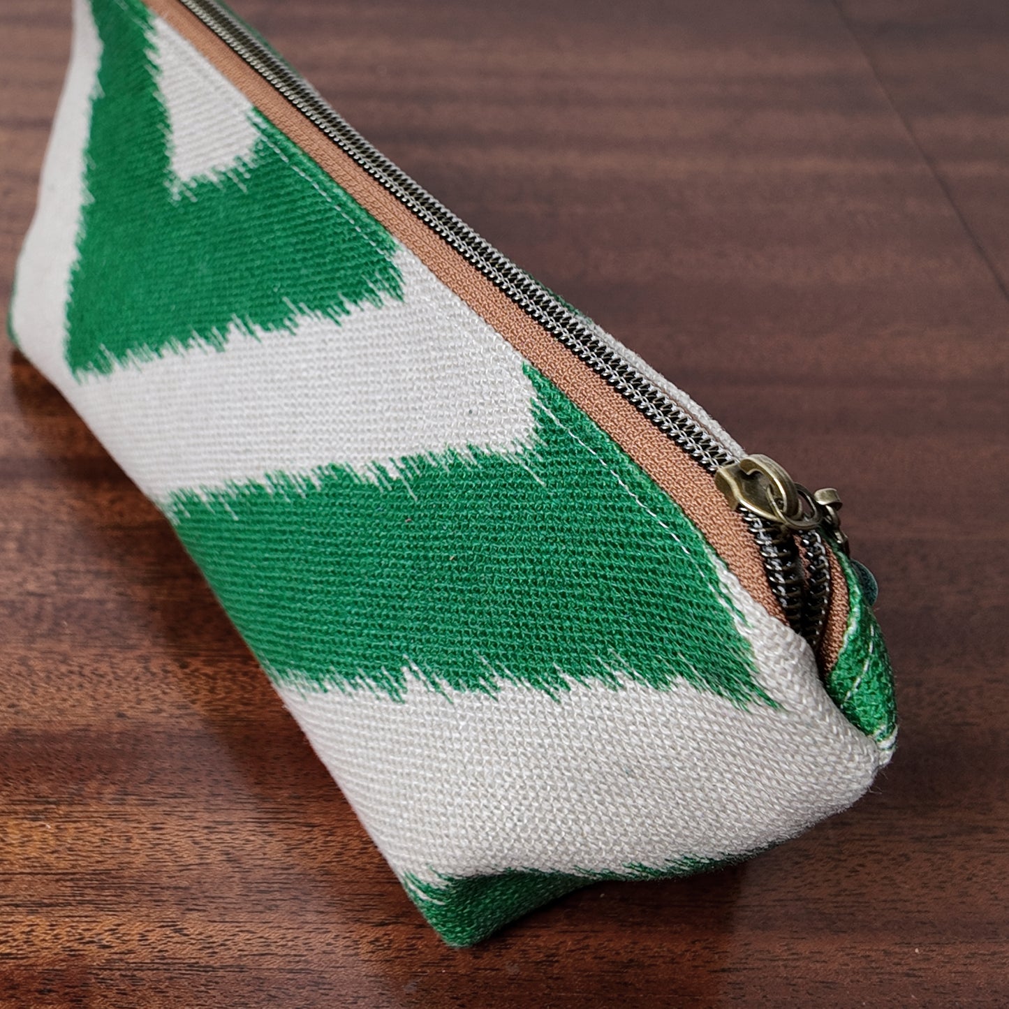 Green Zig Zag Pouch - Upcycled - OOAK