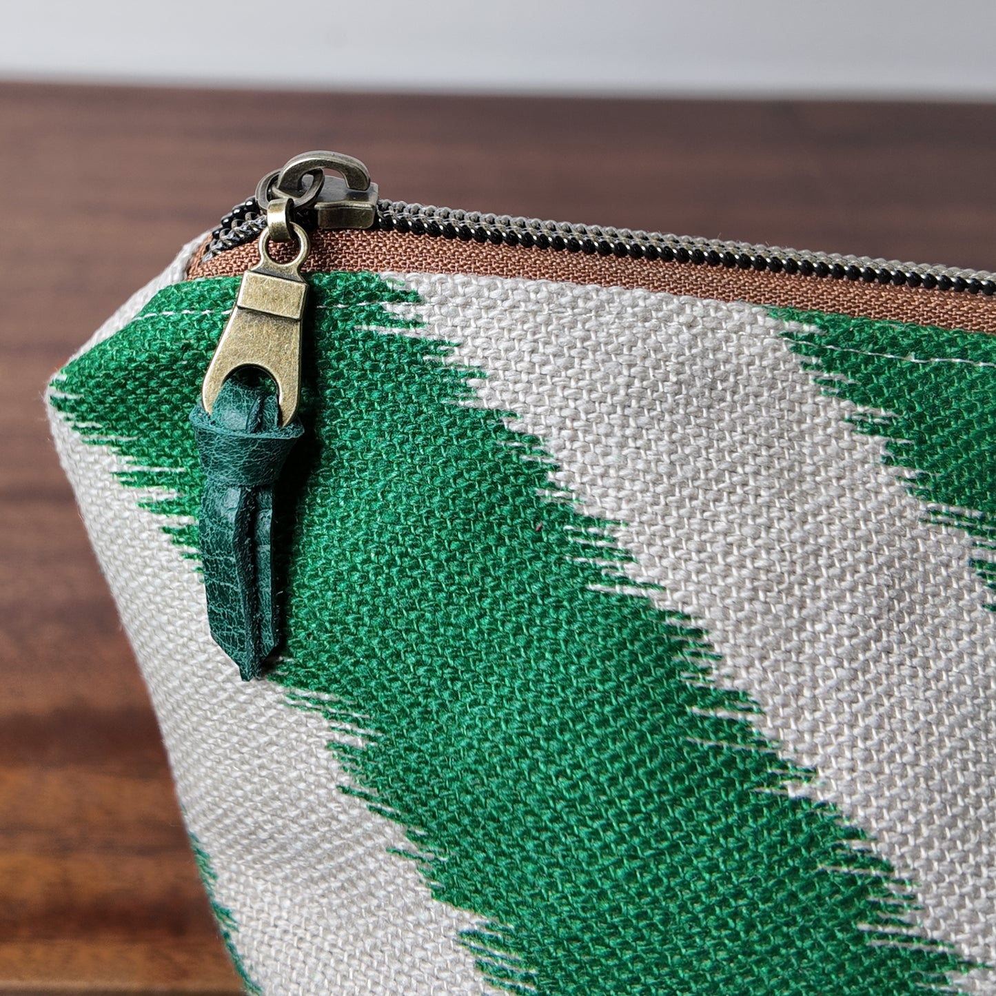 Green Zig Zag Pouch - Upcycled - OOAK