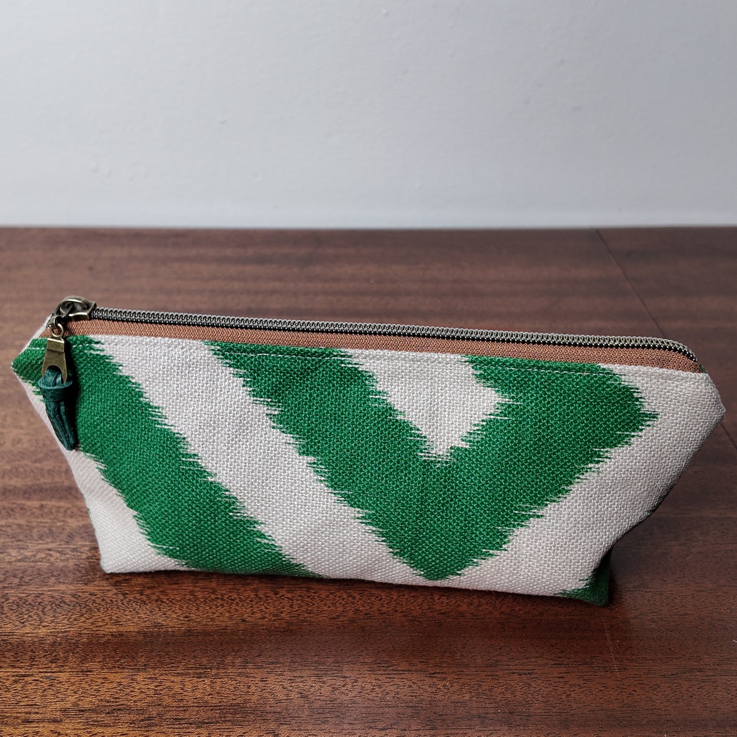 Green Zig Zag Pouch - Upcycled - OOAK