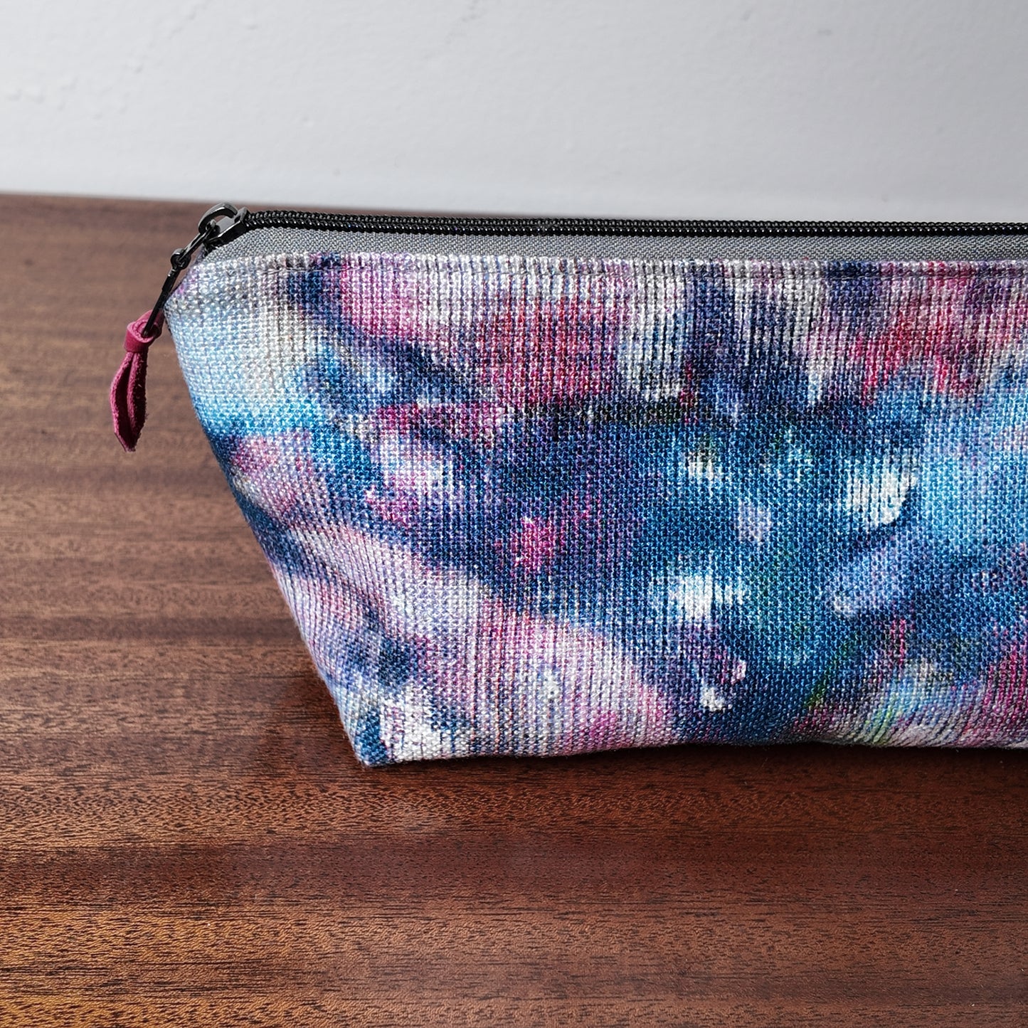 Blue Multi Watercolor Print Pouch - Upcycled - OOAK