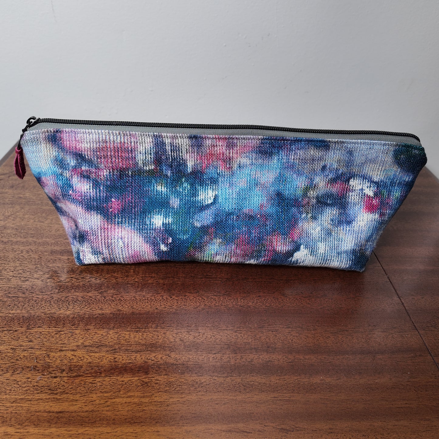 Blue Multi Watercolor Print Pouch - Upcycled - OOAK