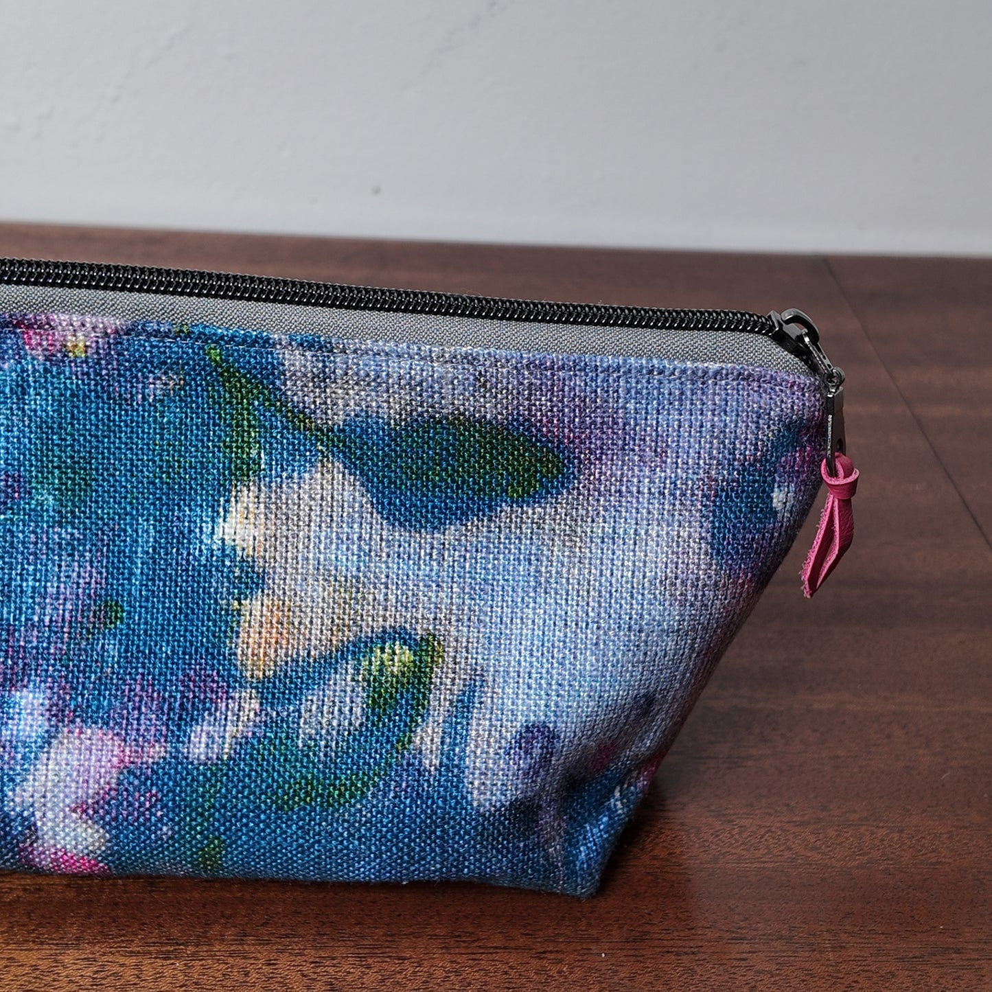 Blue Multi Watercolor Print Pouch - Upcycled - OOAK