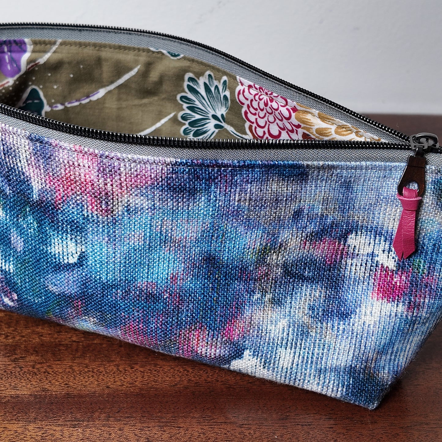 Blue Multi Watercolor Print Pouch - Upcycled - OOAK