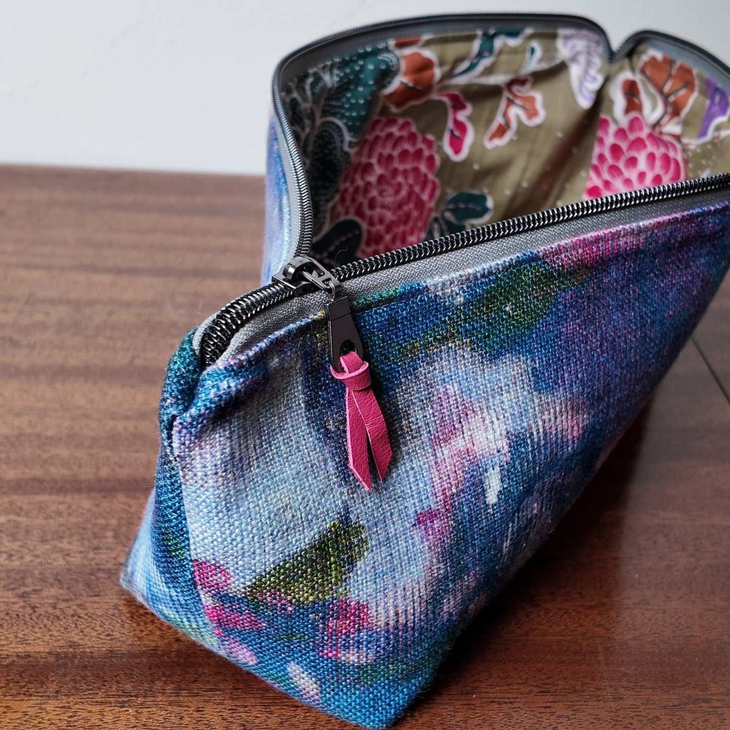 Blue Multi Watercolor Print Pouch - Upcycled - OOAK