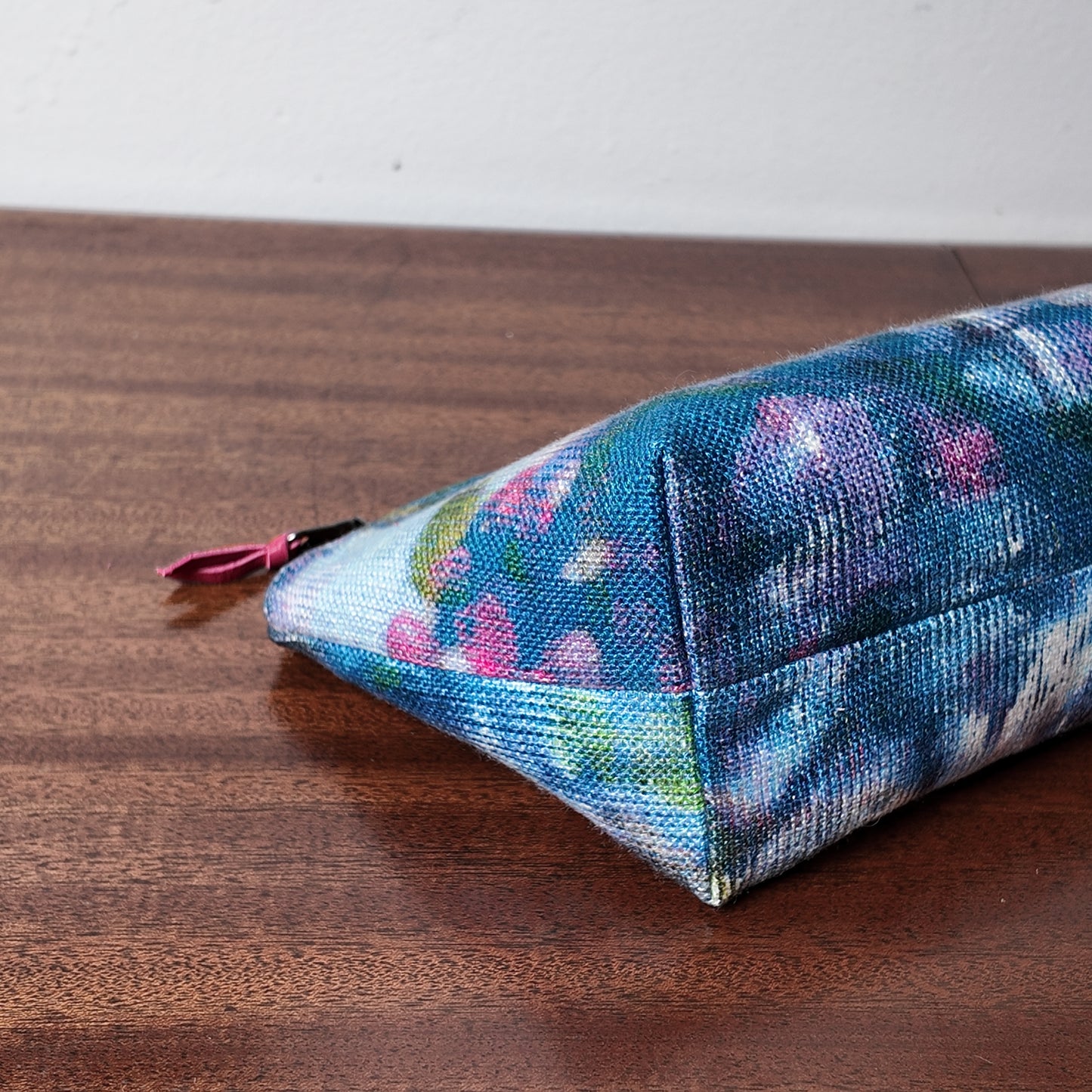 Blue Multi Watercolor Print Pouch - Upcycled - OOAK