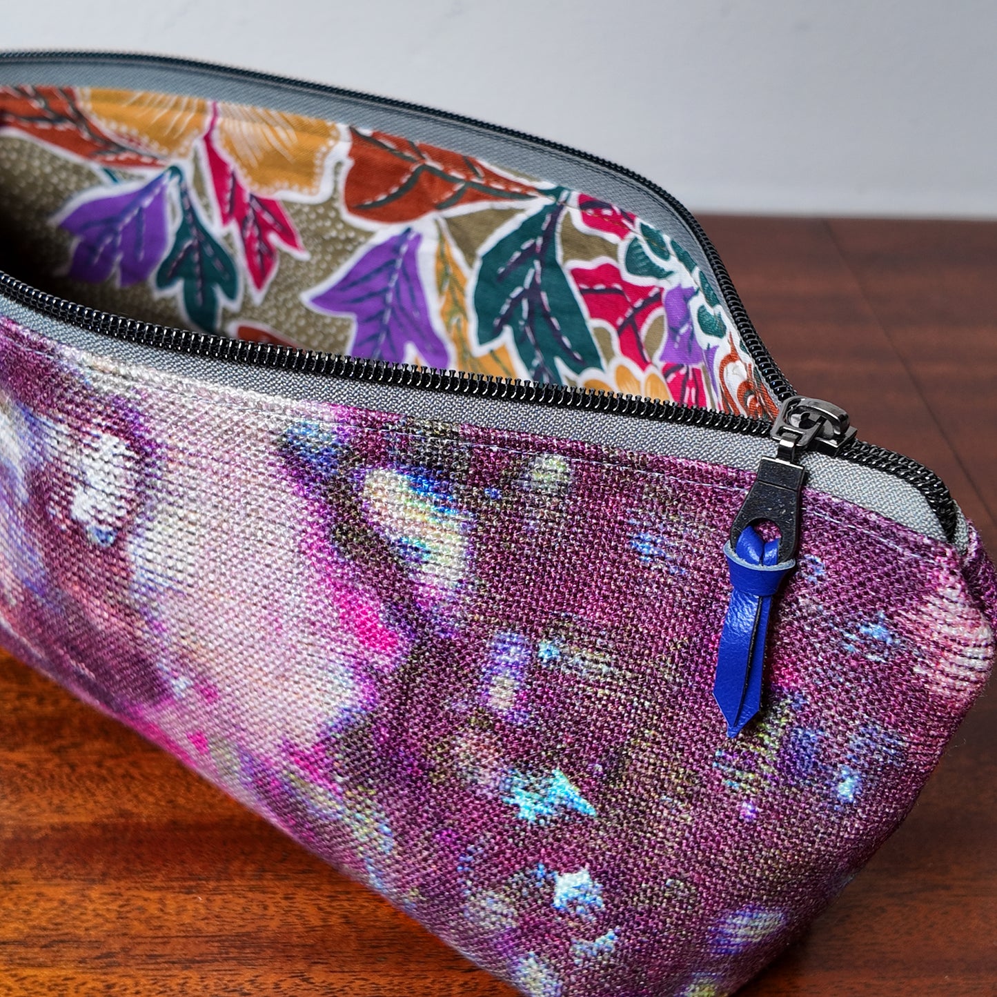 Red Multi Watercolor Print Pouch - Upcycled - OOAK