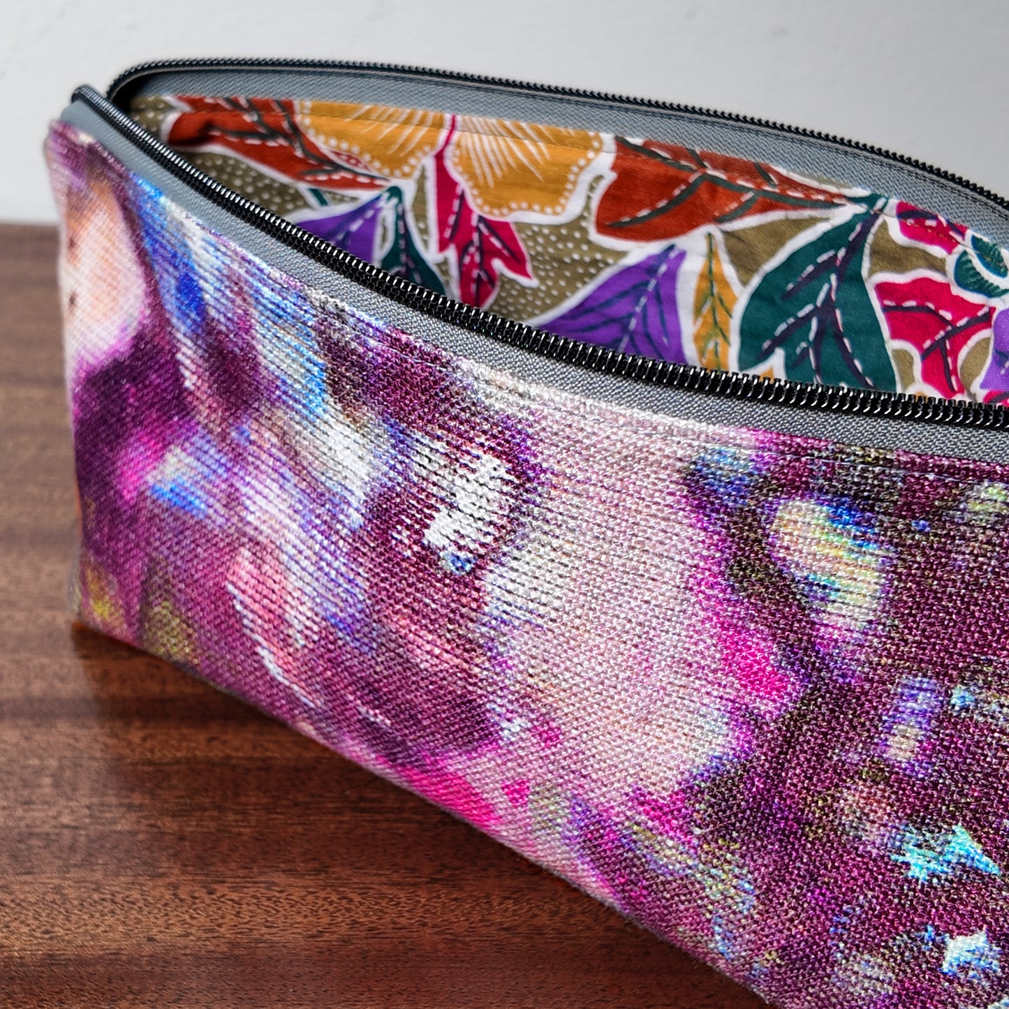 Red Multi Watercolor Print Pouch - Upcycled - OOAK