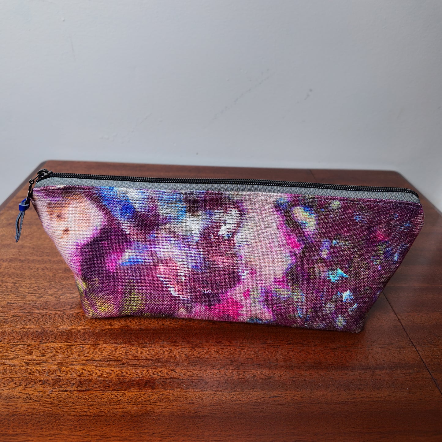 Red Multi Watercolor Print Pouch - Upcycled - OOAK