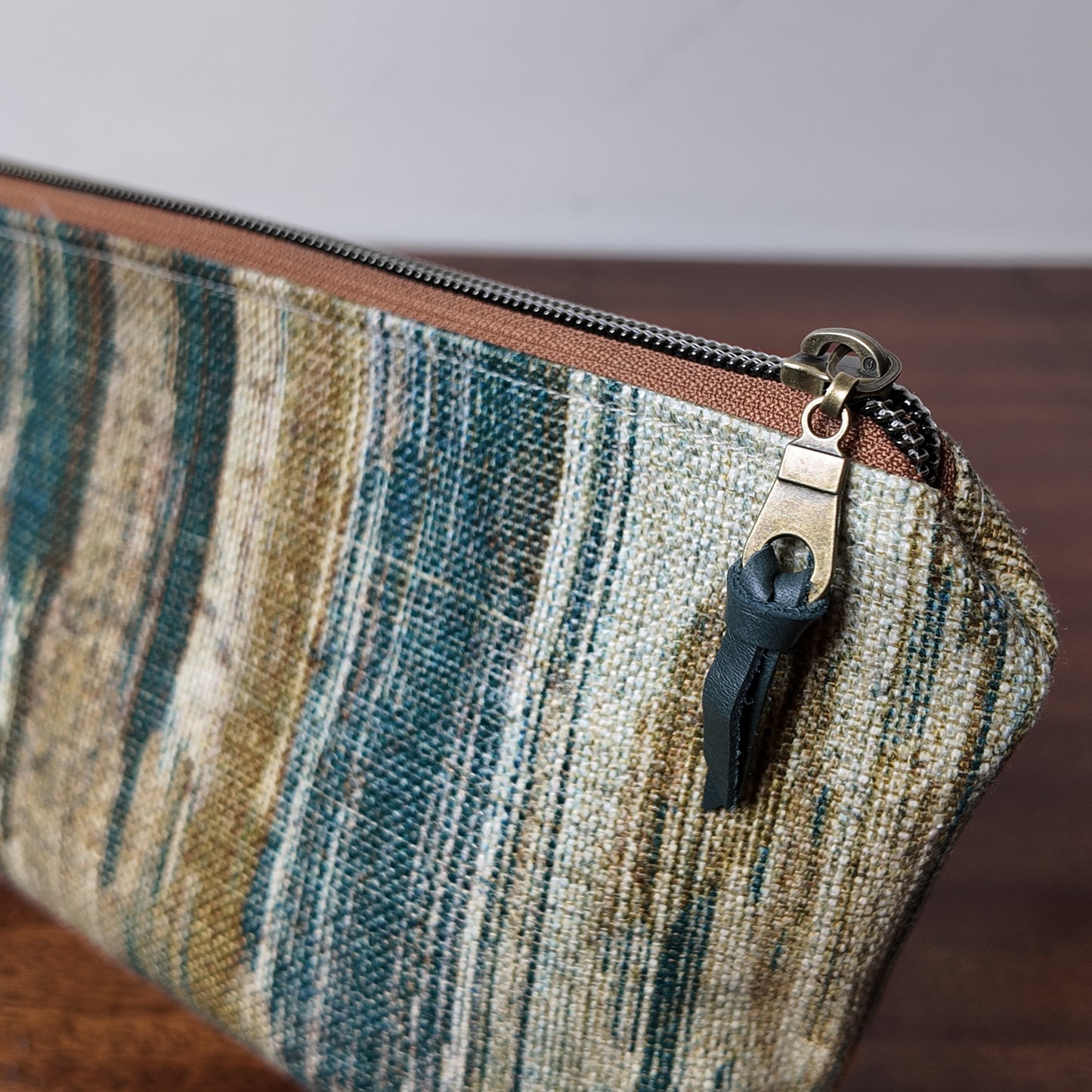 Teal and Cocoa Pouch - Upcycled - OOAK