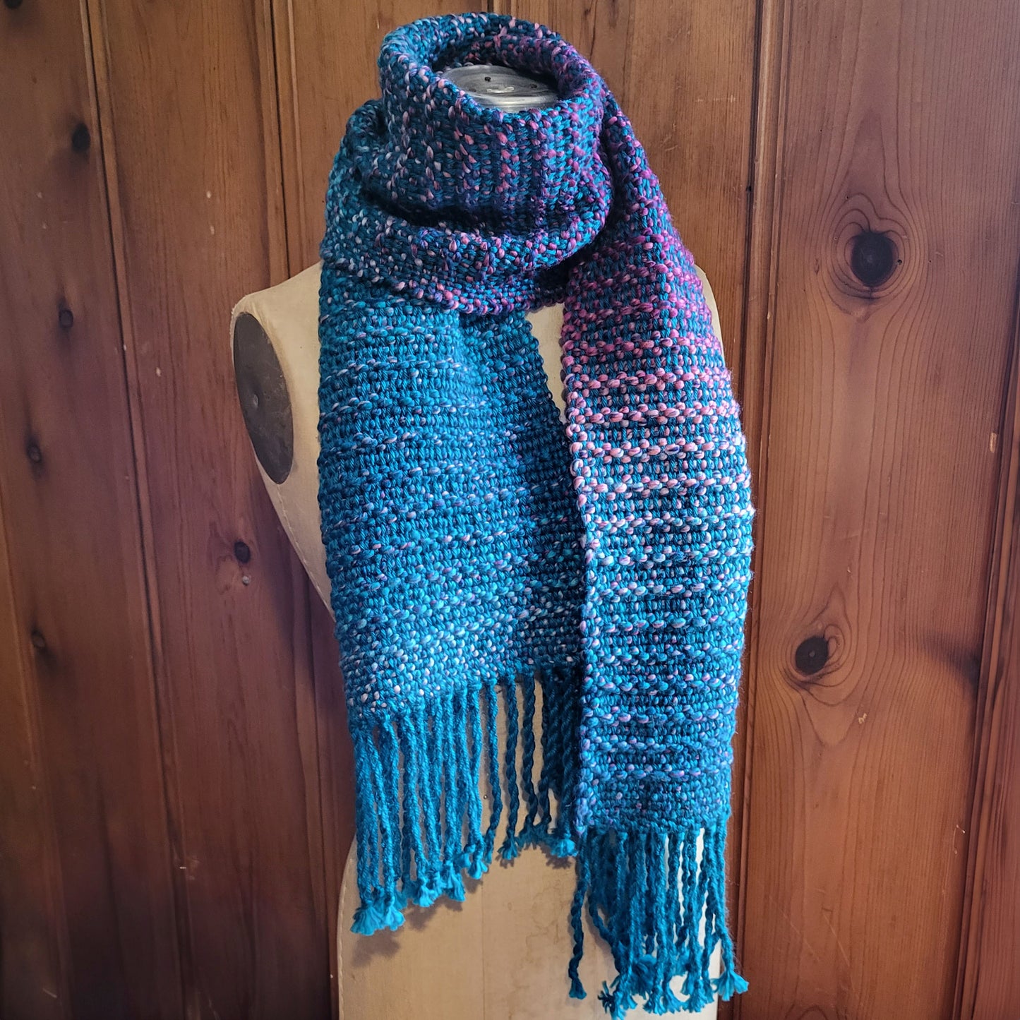 Chunky Colorburst Scarf in Rich Teal Gradient ❖ Loom Woven