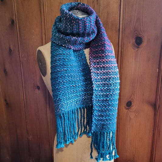 Chunky Colorburst Scarf in Rich Teal Gradient ❖ Loom Woven