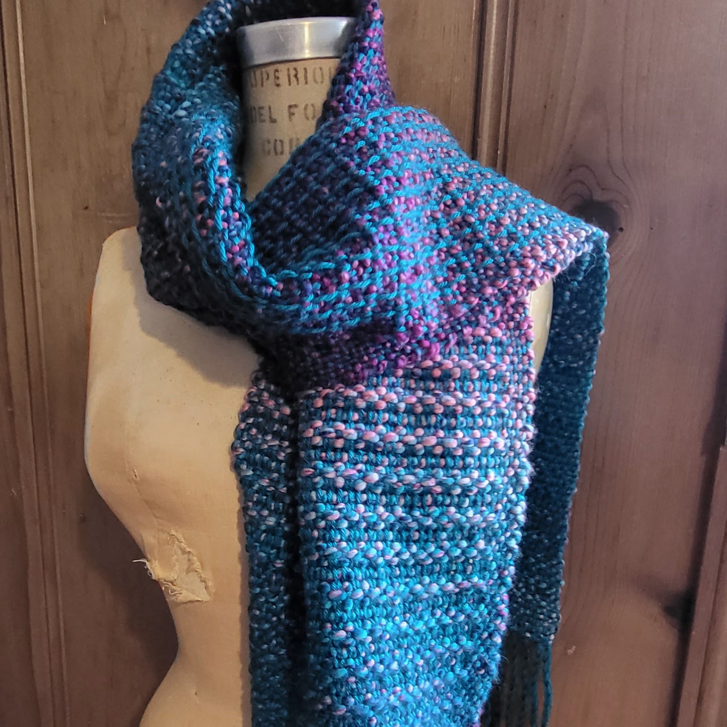 Chunky Colorburst Scarf in Rich Teal Gradient ❖ Loom Woven