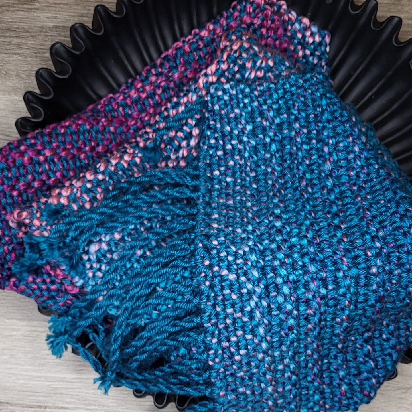 Chunky Colorburst Scarf in Rich Teal Gradient ❖ Loom Woven