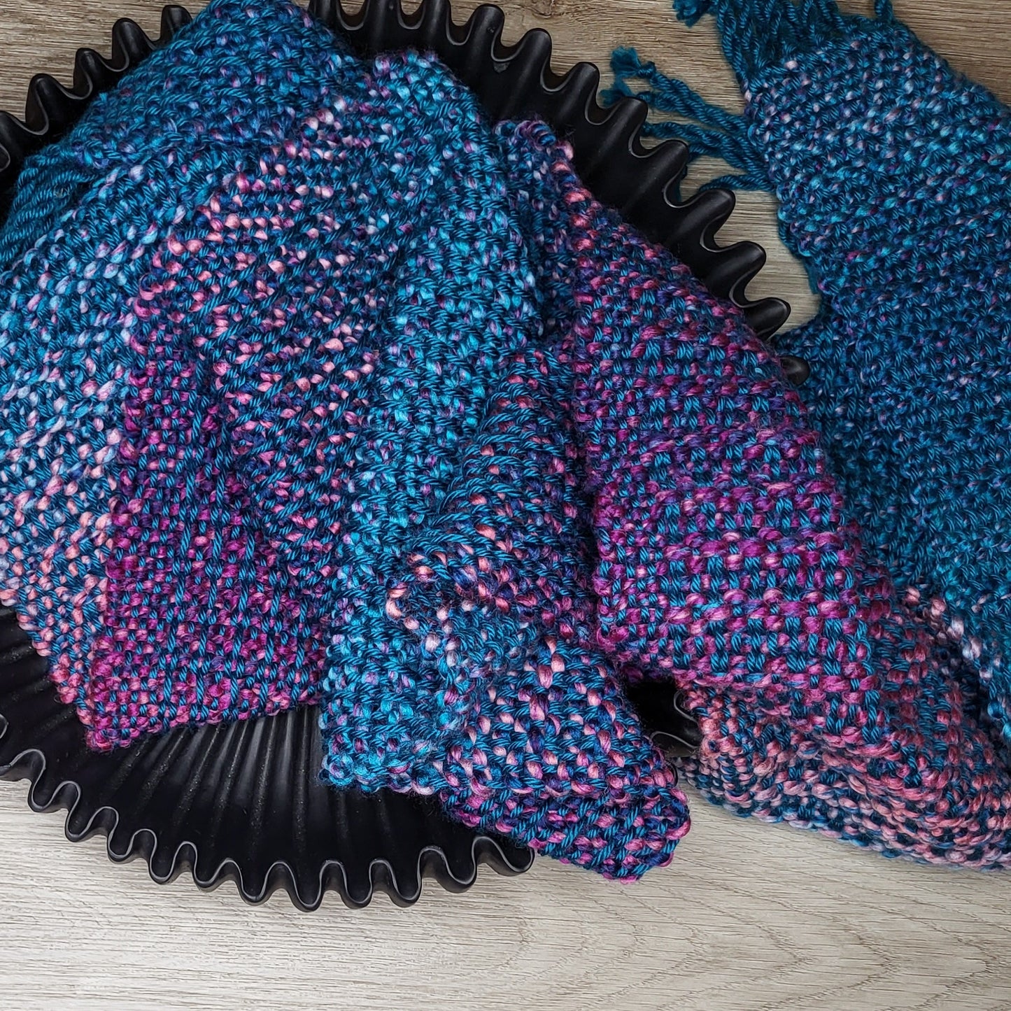 Chunky Colorburst Scarf in Rich Teal Gradient ❖ Loom Woven