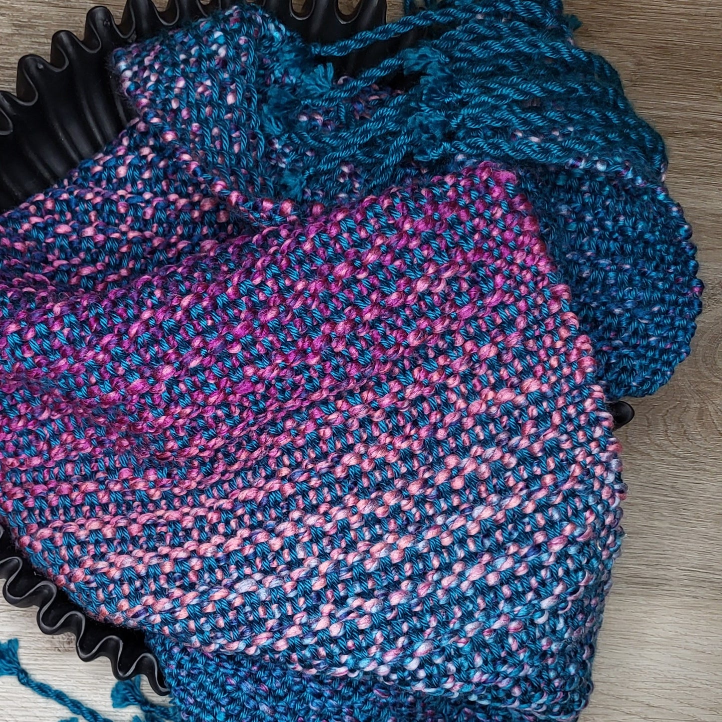 Chunky Colorburst Scarf in Rich Teal Gradient ❖ Loom Woven