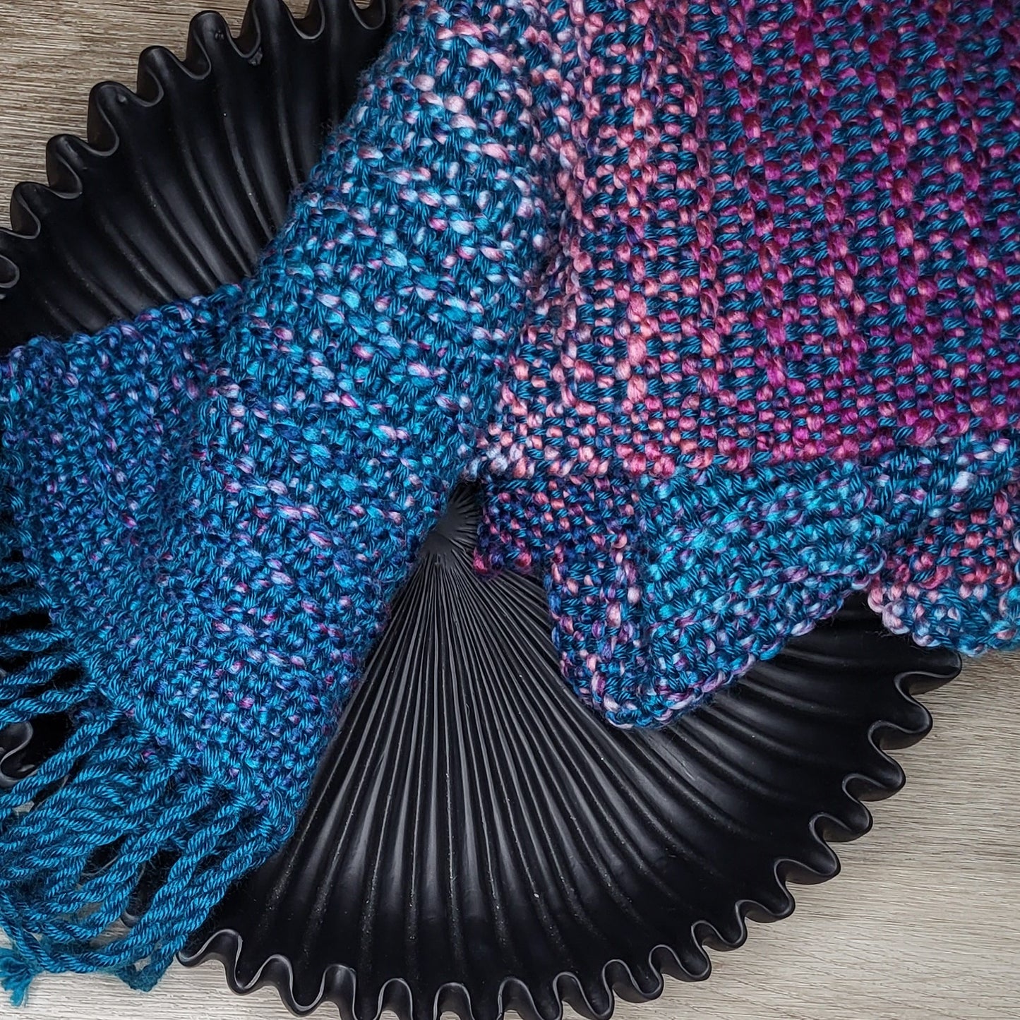 Chunky Colorburst Scarf in Rich Teal Gradient ❖ Loom Woven