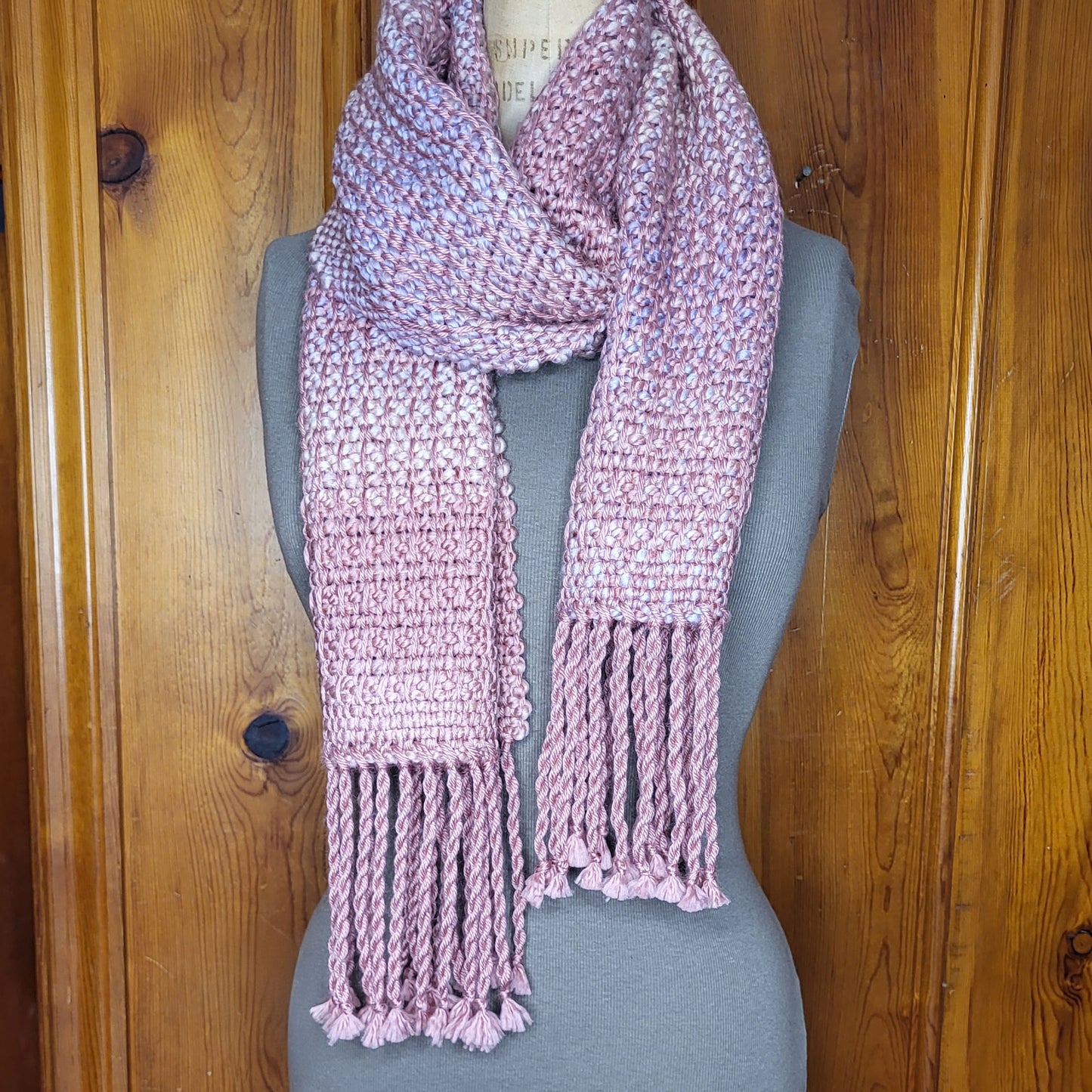 Chunky Colorburst Scarf in Soft Pink and Cream ❖ Loom Woven