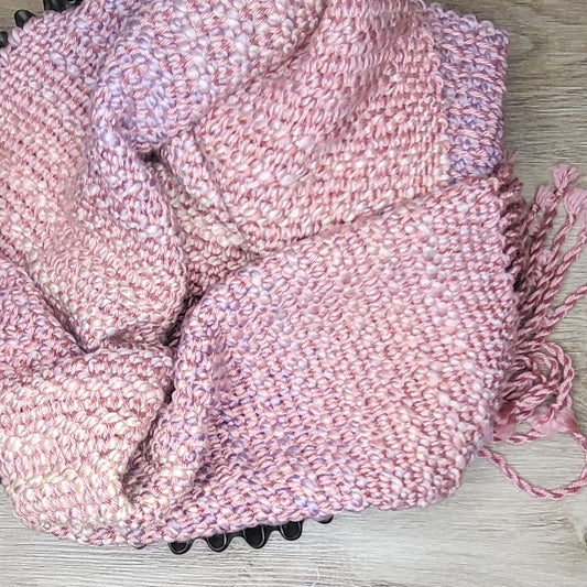 Chunky Colorburst Scarf in Soft Pink and Cream ❖ Loom Woven