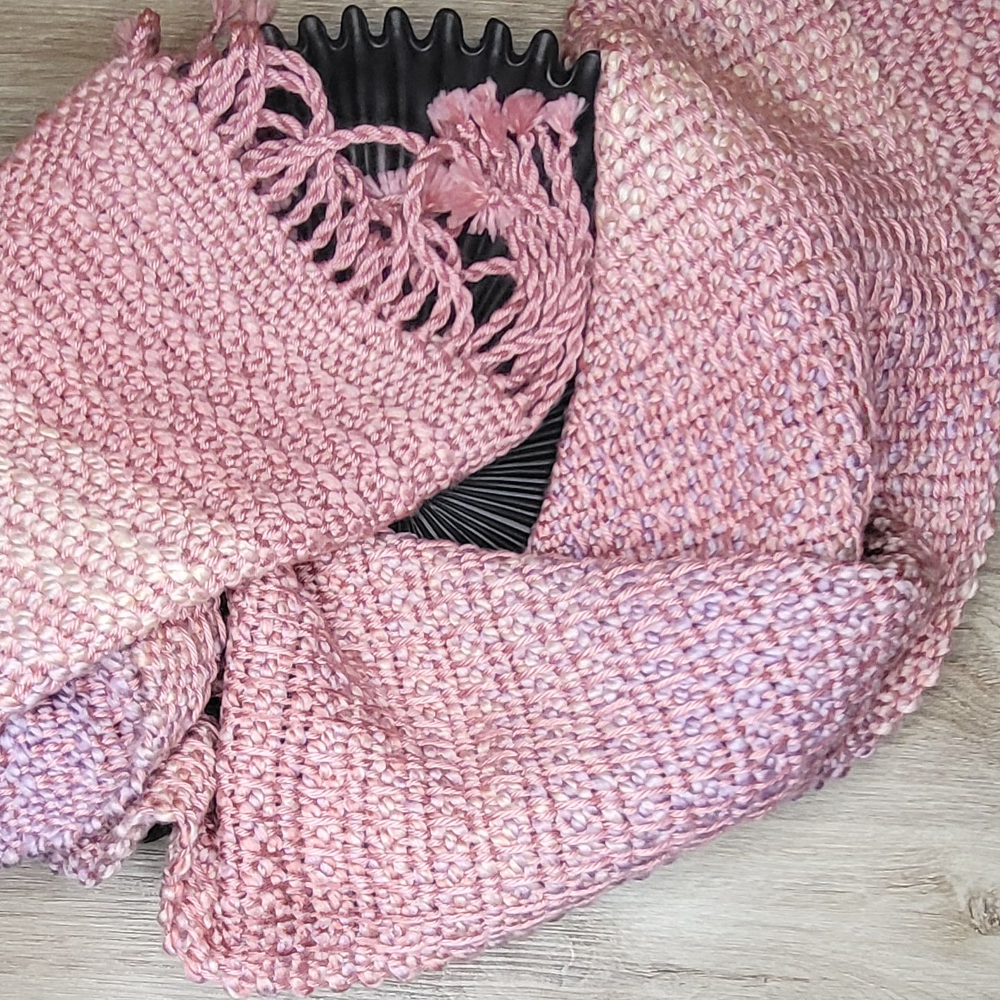 Chunky Colorburst Scarf in Soft Pink and Cream ❖ Loom Woven