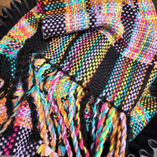 ❖ Neon and Black Plaid Handwoven Scarf ❖