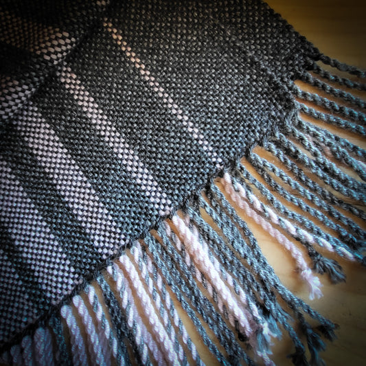 Heathered Gray and Soft Pink Handwoven Scarf ❖ Loom Woven