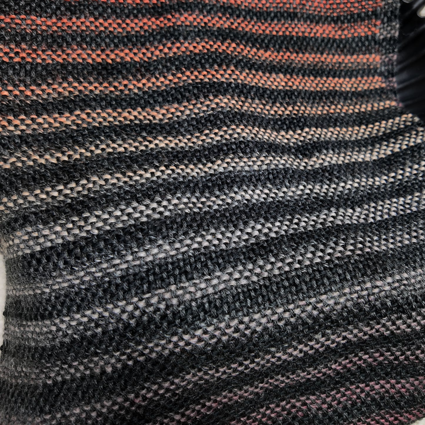 Sunset Stripes Handwoven Scarf ❖ Black ◦ Russet ◦ Purple