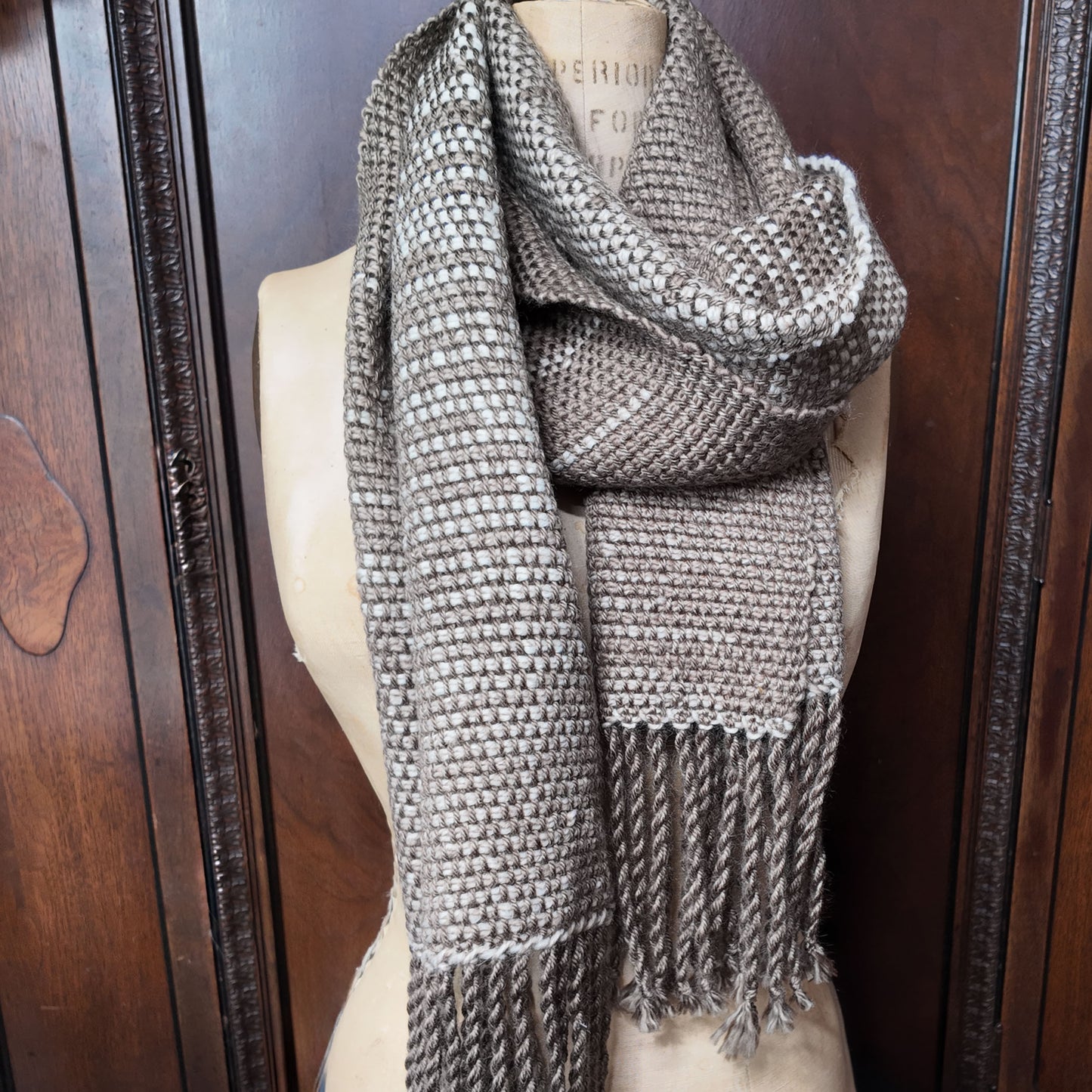 Organic Clasped Weft Handwoven Scarf ❖ Oatmeal ◦ White ❖ OOAK