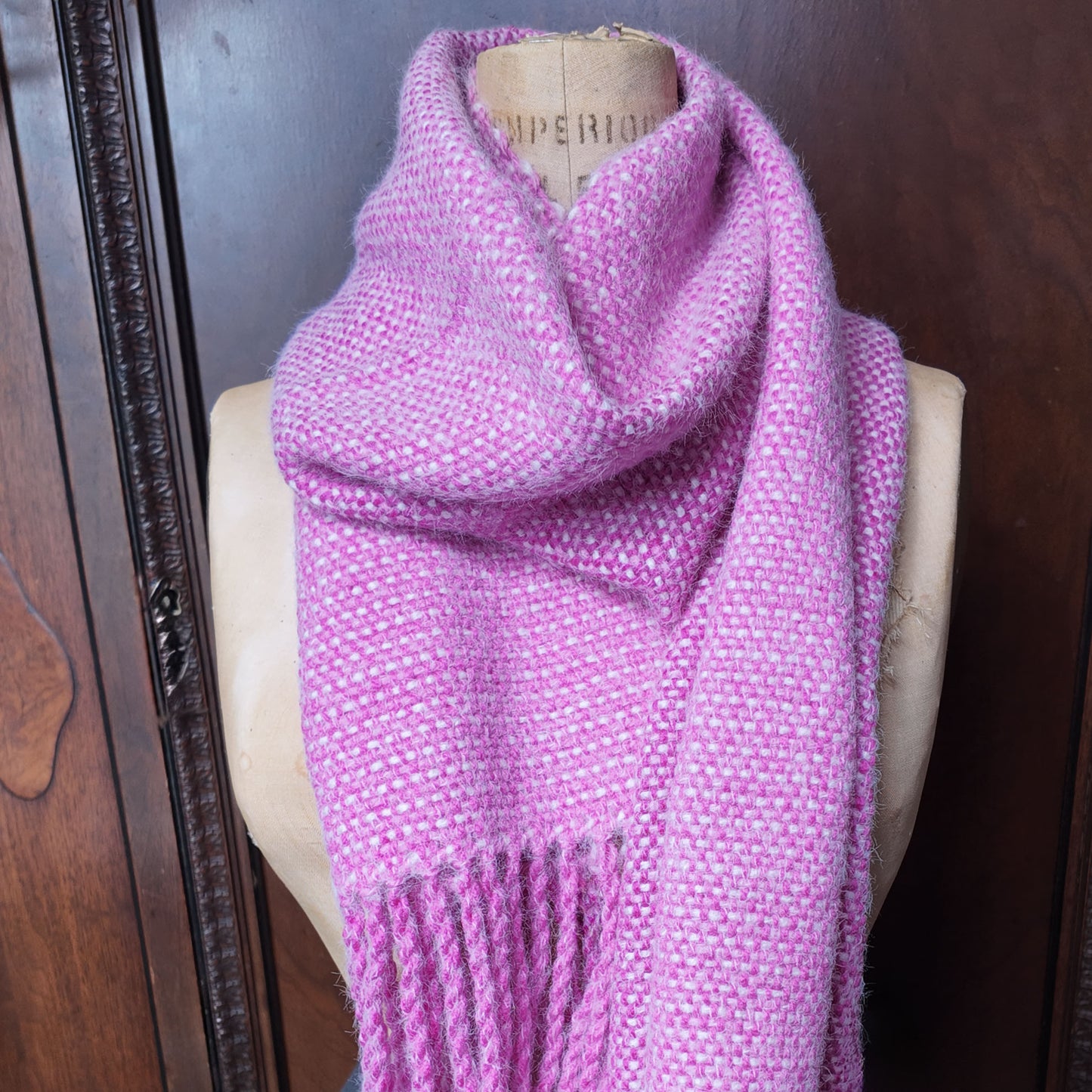 Subtly Striped Handwoven Scarf ❖ Bright Pink ◦ White ❖ OOAK