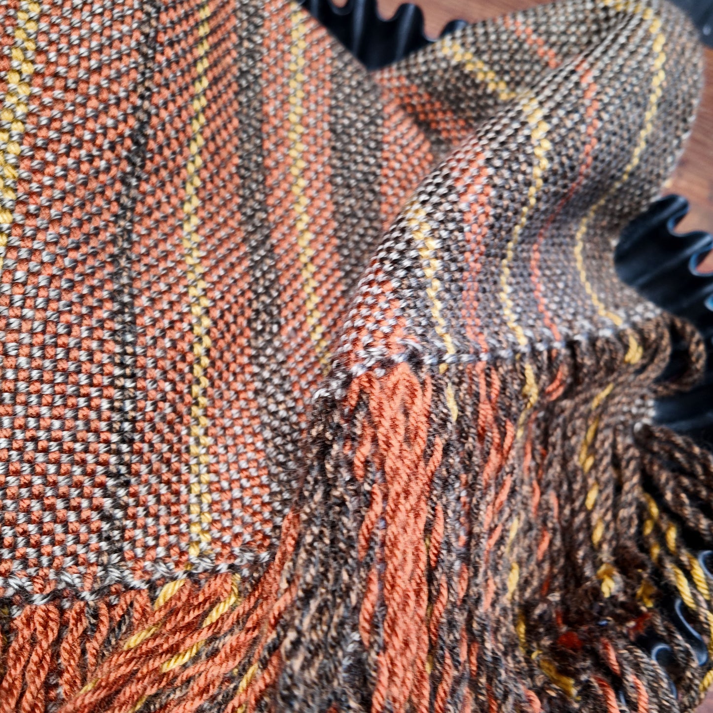 Hand Woven Scarf ❖ Dark Brown ◦ Burnt Orange ◦ Golden Yellow