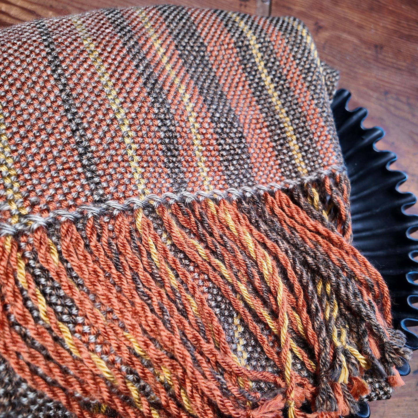 Hand Woven Scarf ❖ Dark Brown ◦ Burnt Orange ◦ Golden Yellow