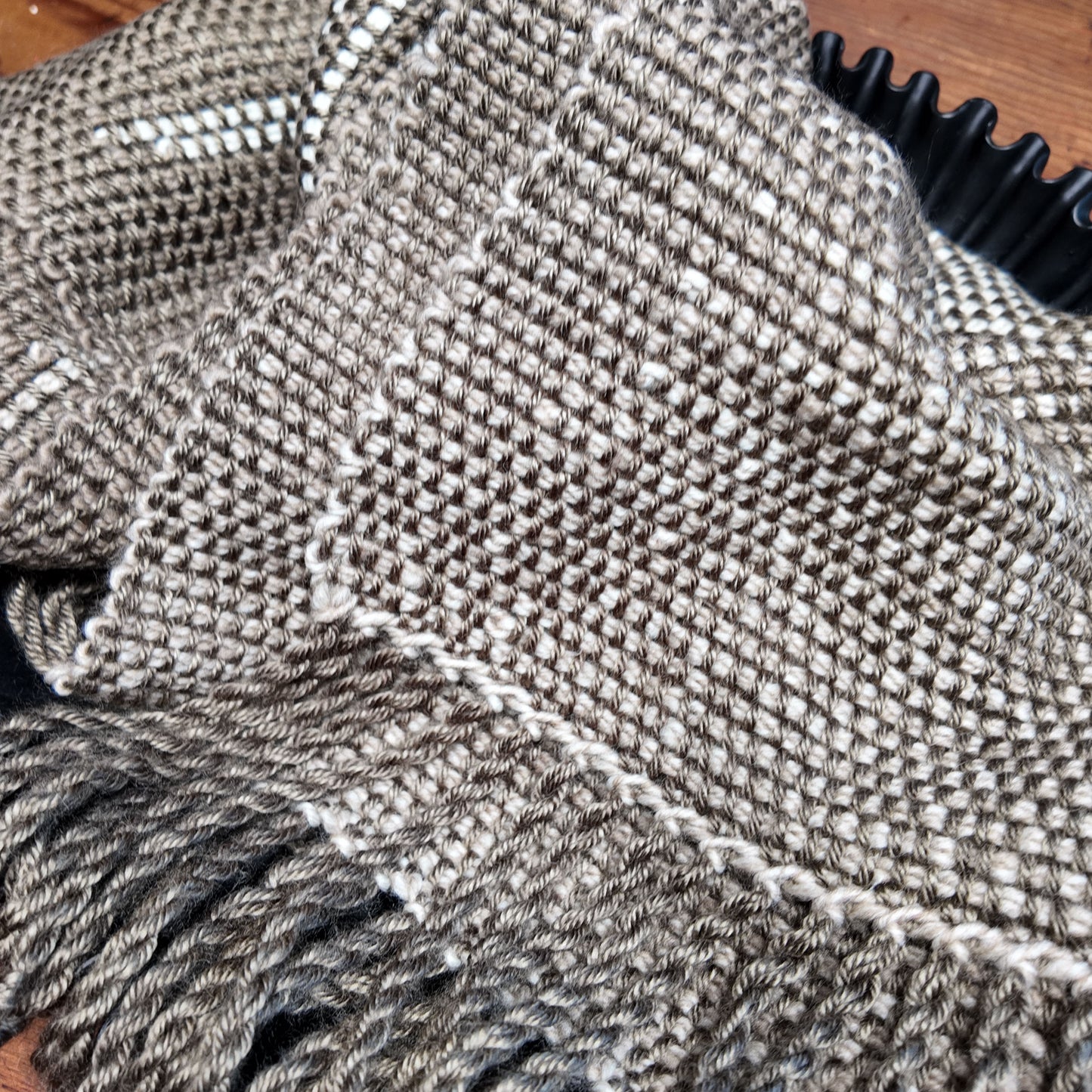 Organic Clasped Weft Handwoven Scarf ❖ Oatmeal ◦ White ❖ OOAK