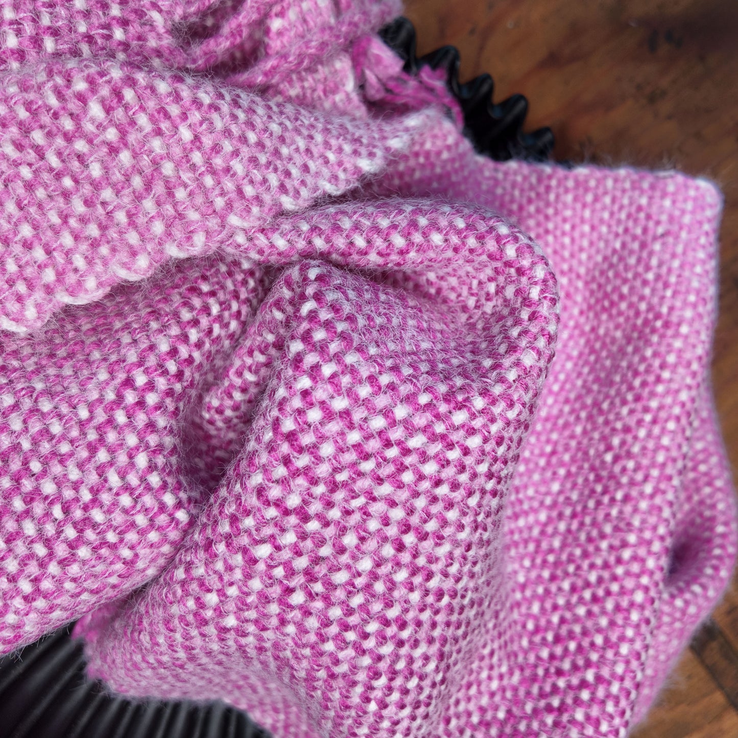 Subtly Striped Handwoven Scarf ❖ Bright Pink ◦ White ❖ OOAK