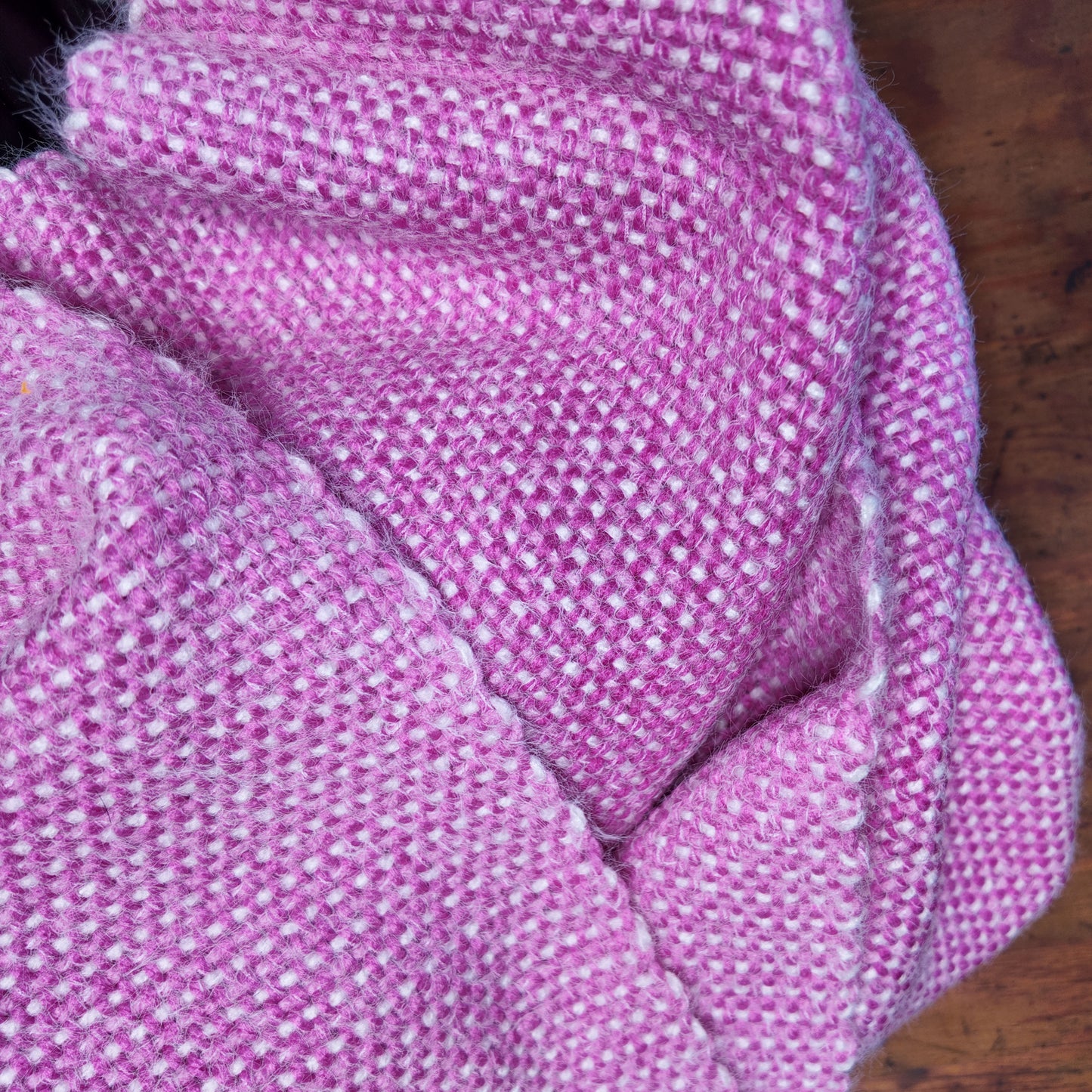 Subtly Striped Handwoven Scarf ❖ Bright Pink ◦ White ❖ OOAK