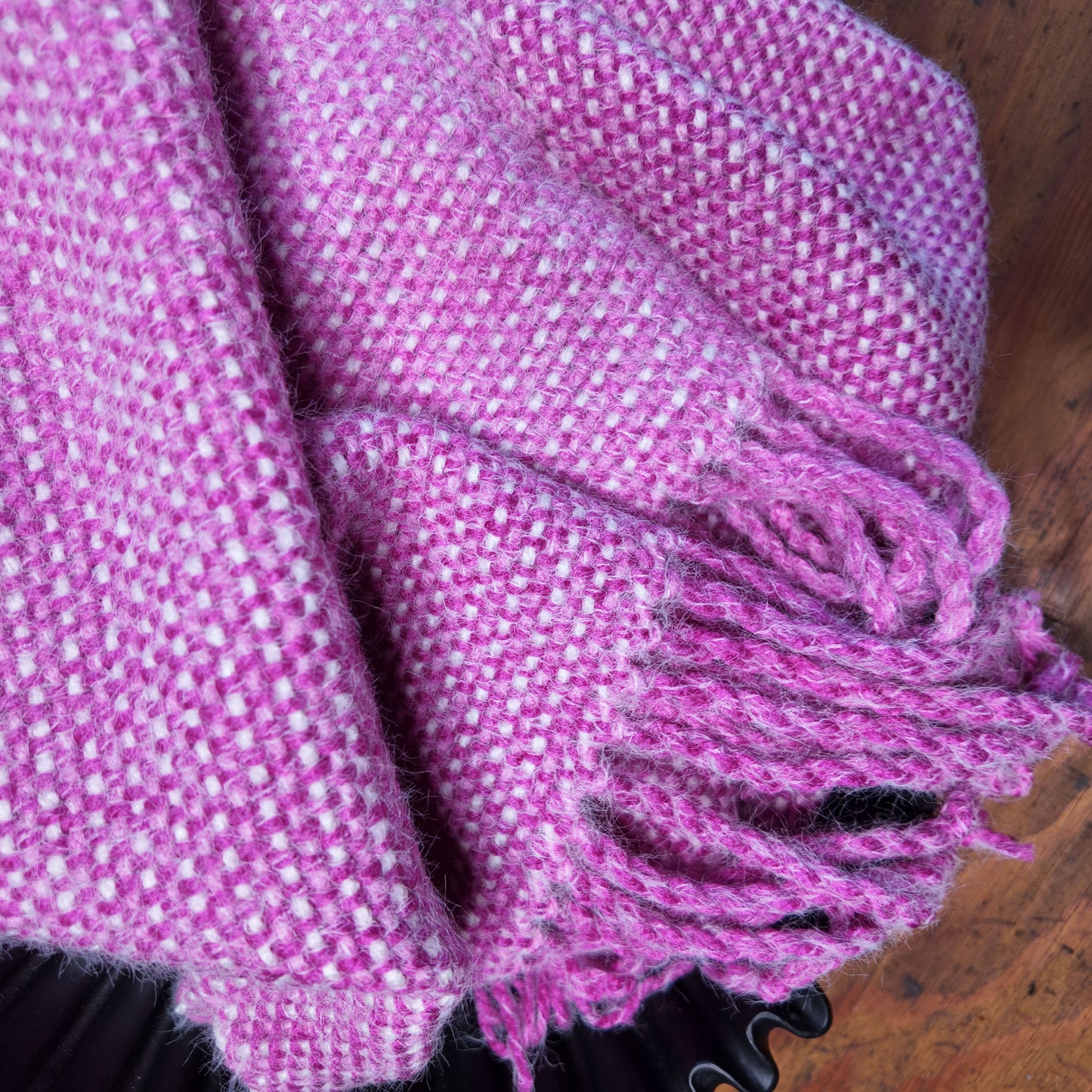 Subtly Striped Handwoven Scarf ❖ Bright Pink ◦ White ❖ OOAK