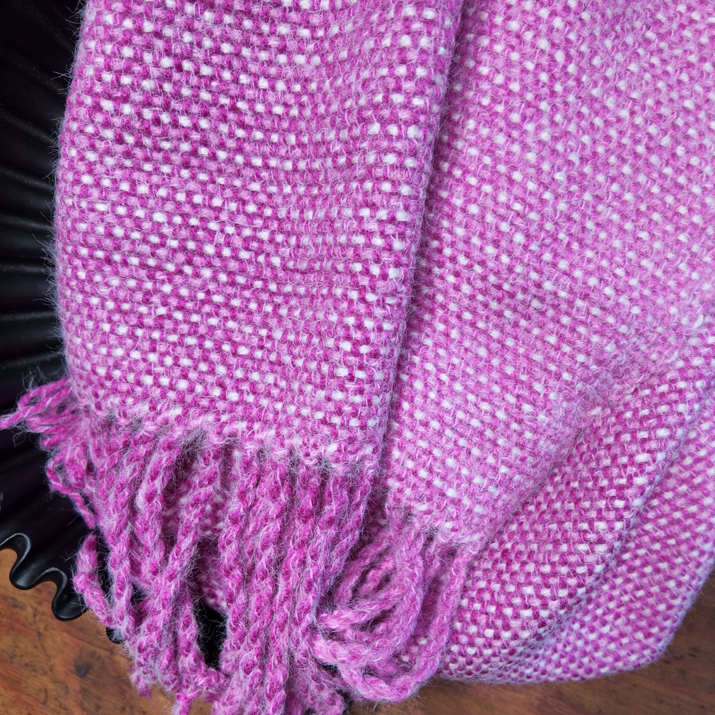 Subtly Striped Handwoven Scarf ❖ Bright Pink ◦ White ❖ OOAK