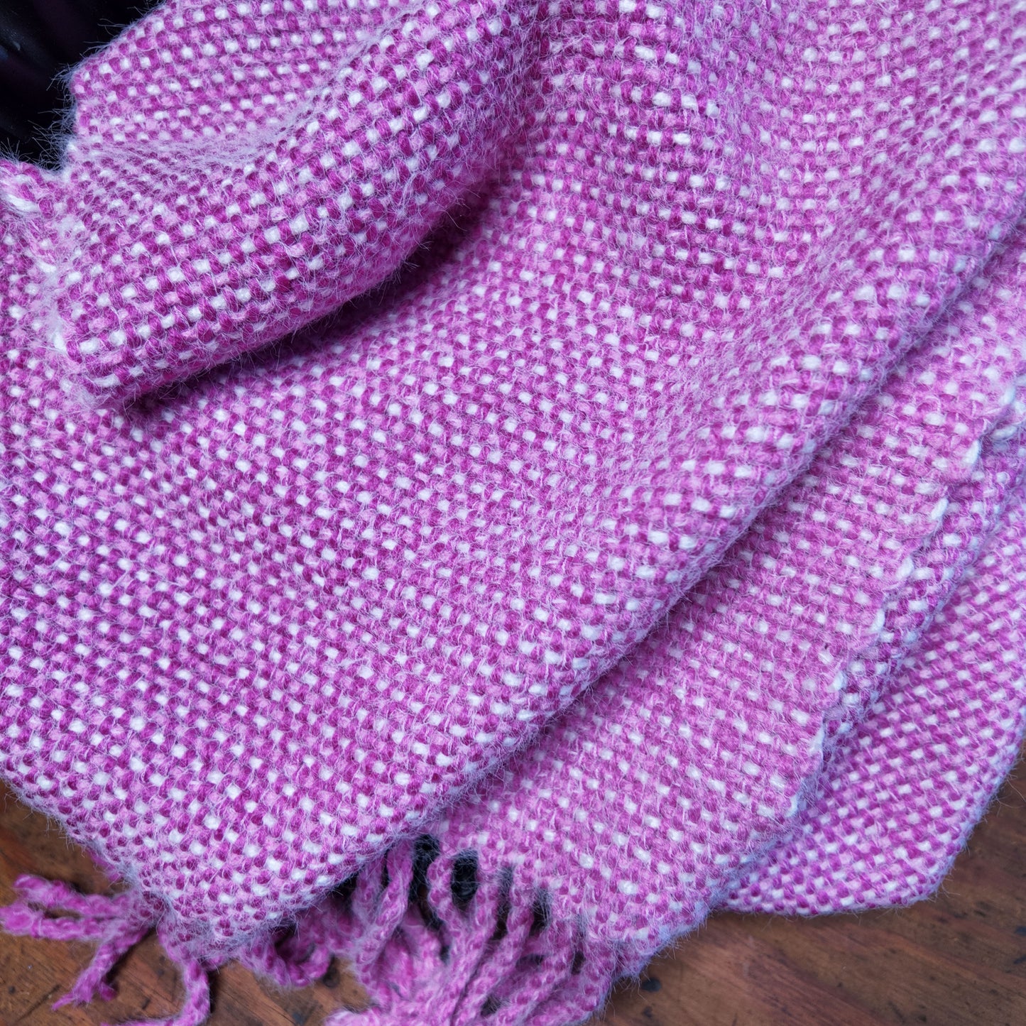 Subtly Striped Handwoven Scarf ❖ Bright Pink ◦ White ❖ OOAK