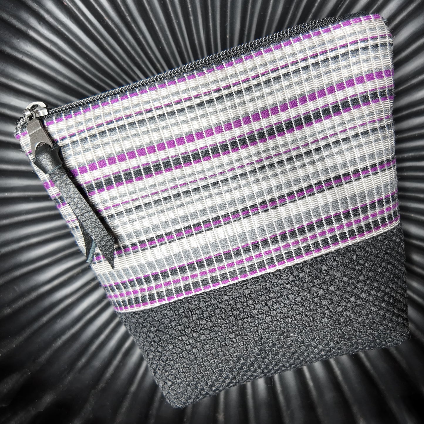 Zip Pouch ❖ Purple ◦ Black ◦ Gray ❖ Upcycled Fabric ❖ One of a Kind