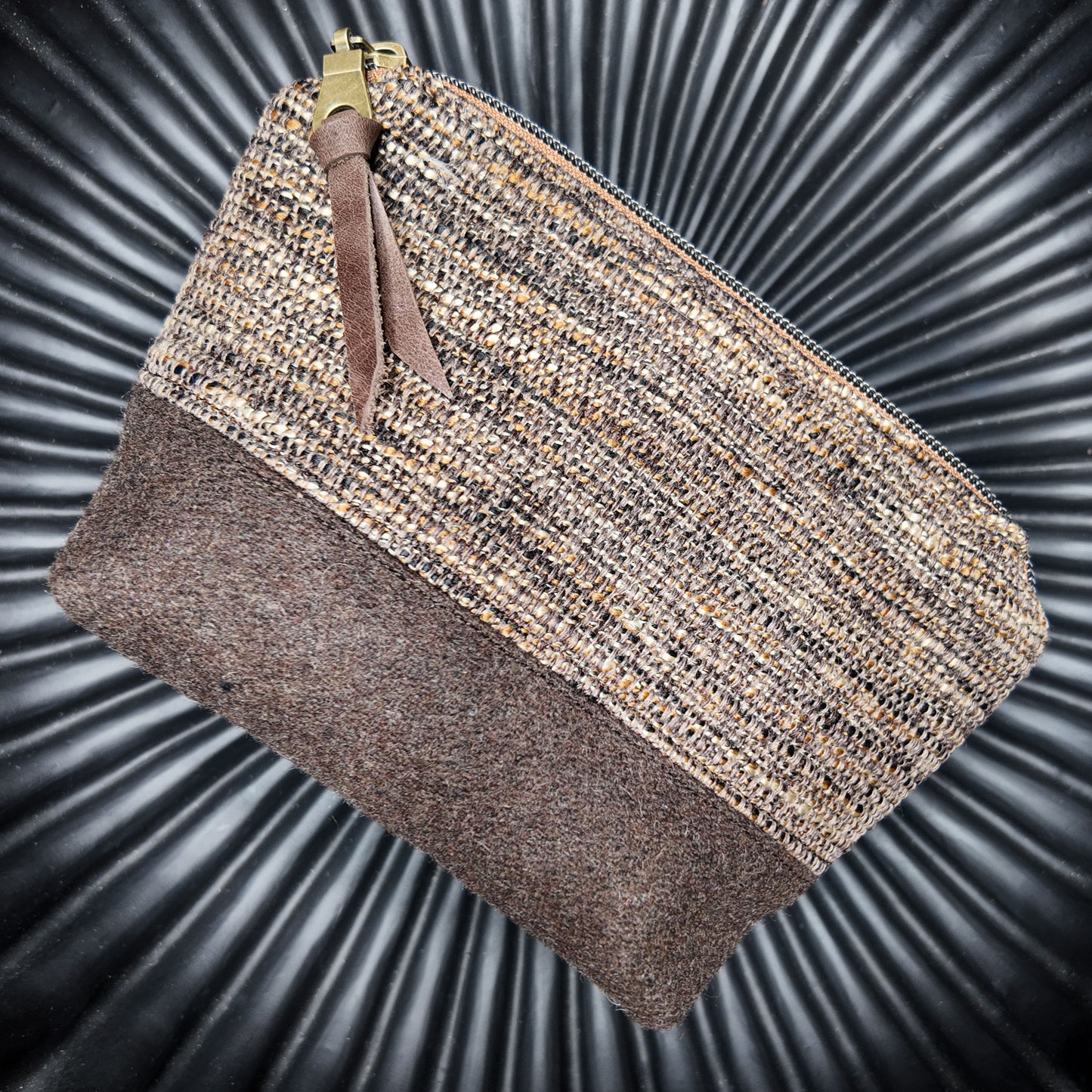 Zip Pouch ❖ Brown Tweed ❖ Upcycled Fabric ❖ One of a Kind