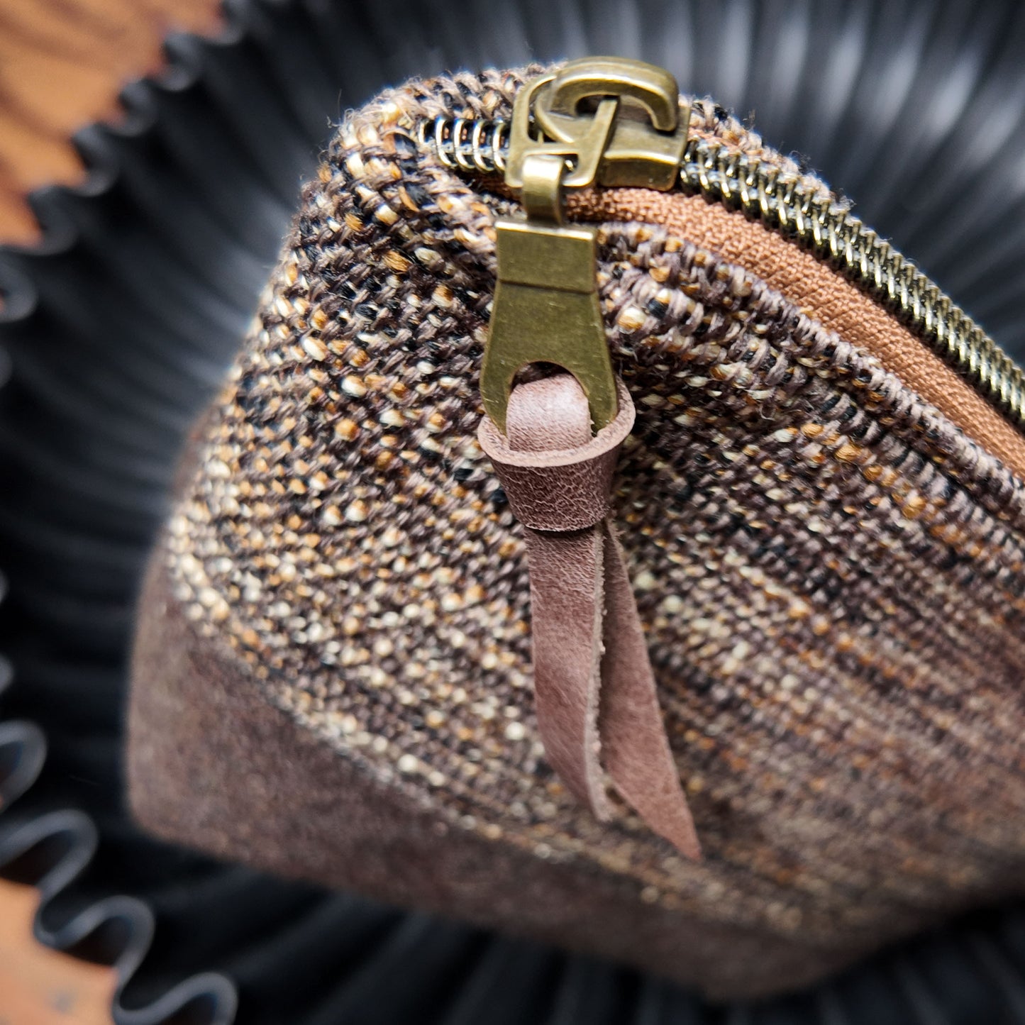 Zip Pouch ❖ Brown Tweed ❖ Upcycled Fabric ❖ One of a Kind