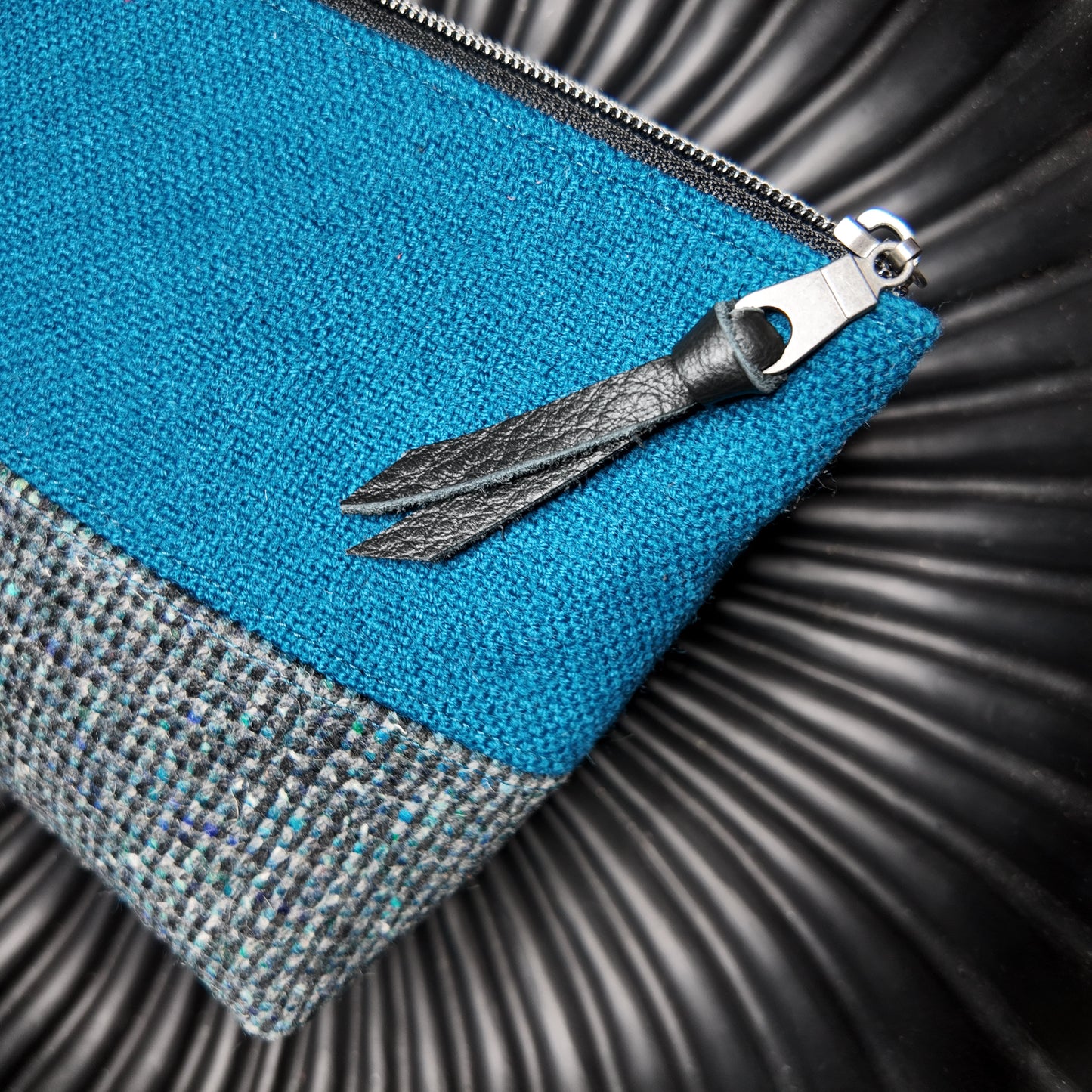 Zip Pouch ❖ Turquoise ◦ Gray Tweed ❖ Upcycled Fabric ❖ One of a Kind