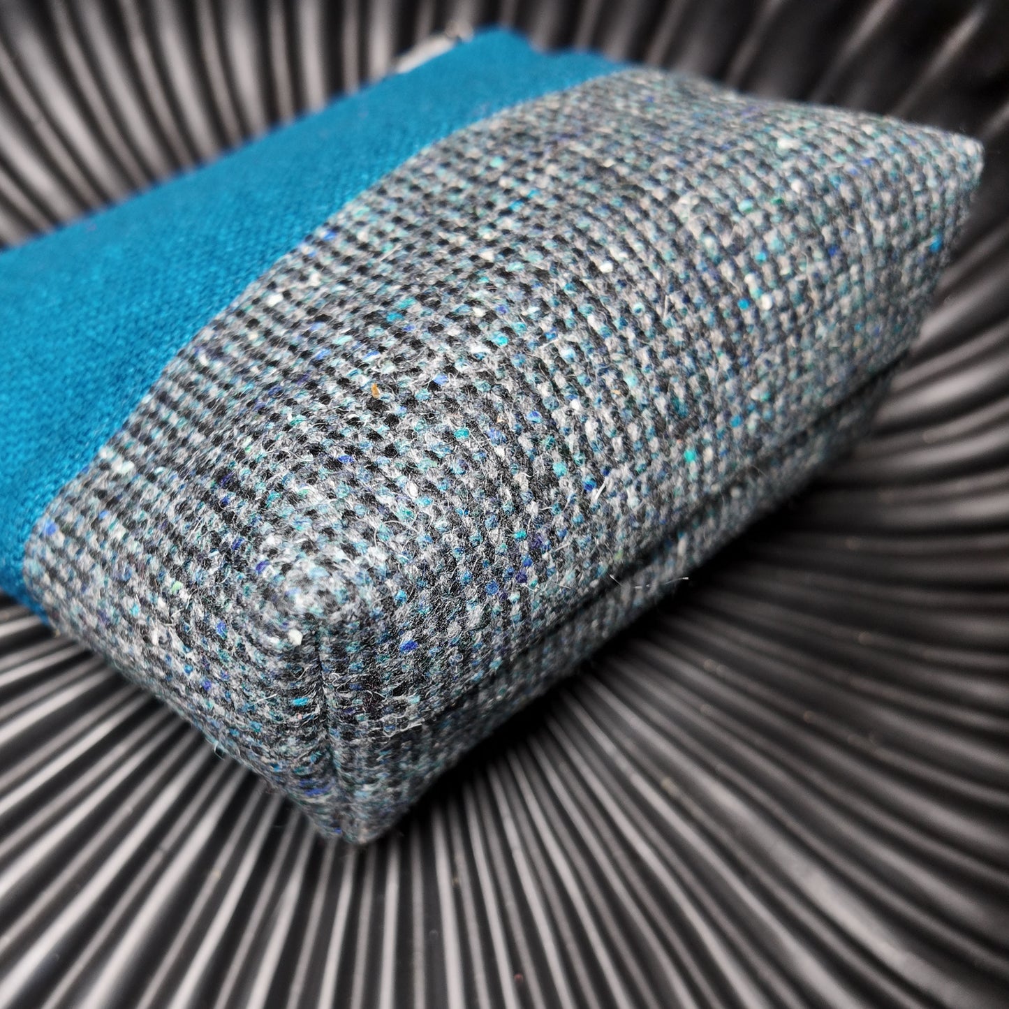 Zip Pouch ❖ Turquoise ◦ Gray Tweed ❖ Upcycled Fabric ❖ One of a Kind