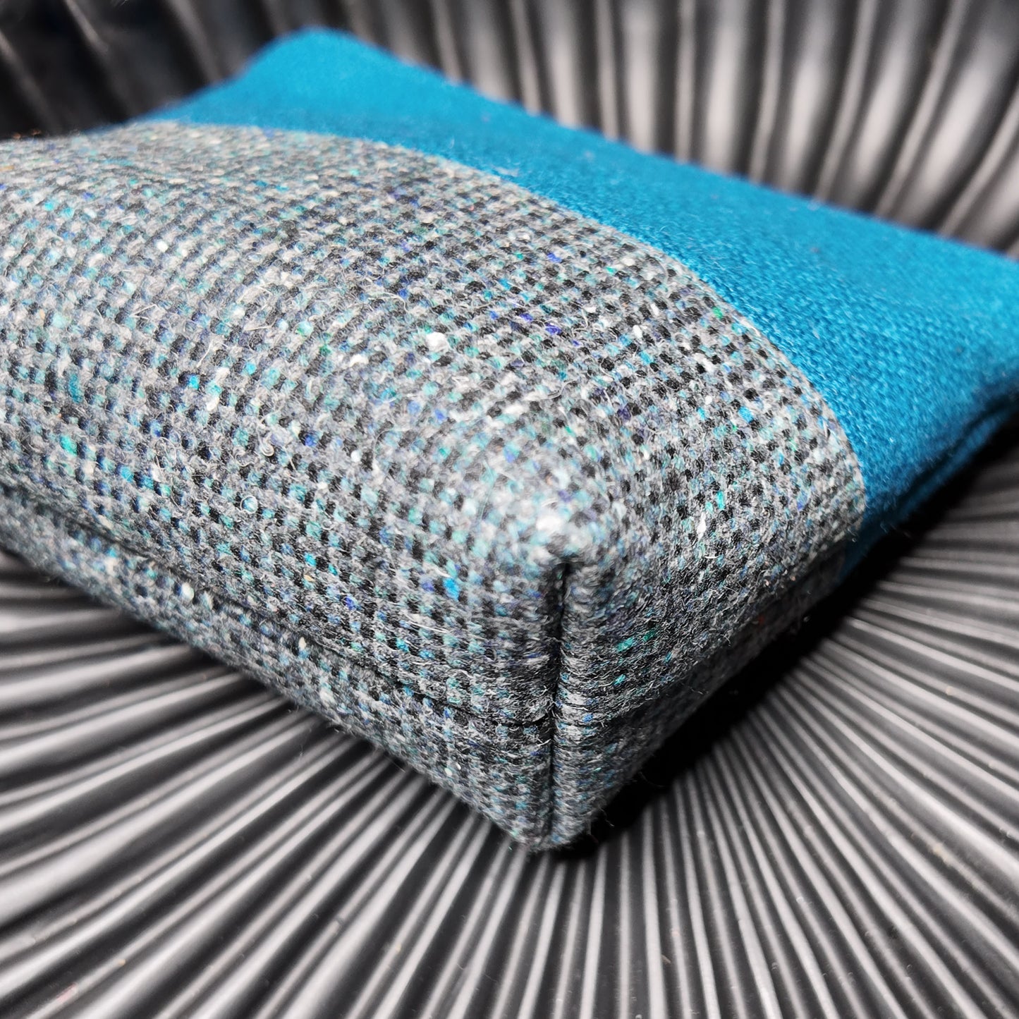 Zip Pouch ❖ Turquoise ◦ Gray Tweed ❖ Upcycled Fabric ❖ One of a Kind