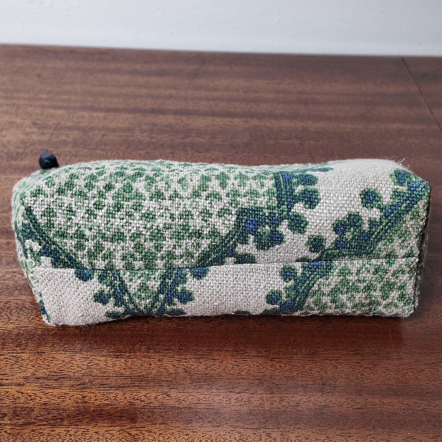 Green Paisley Linen Pouch - Upcycled Fabric- OOAK