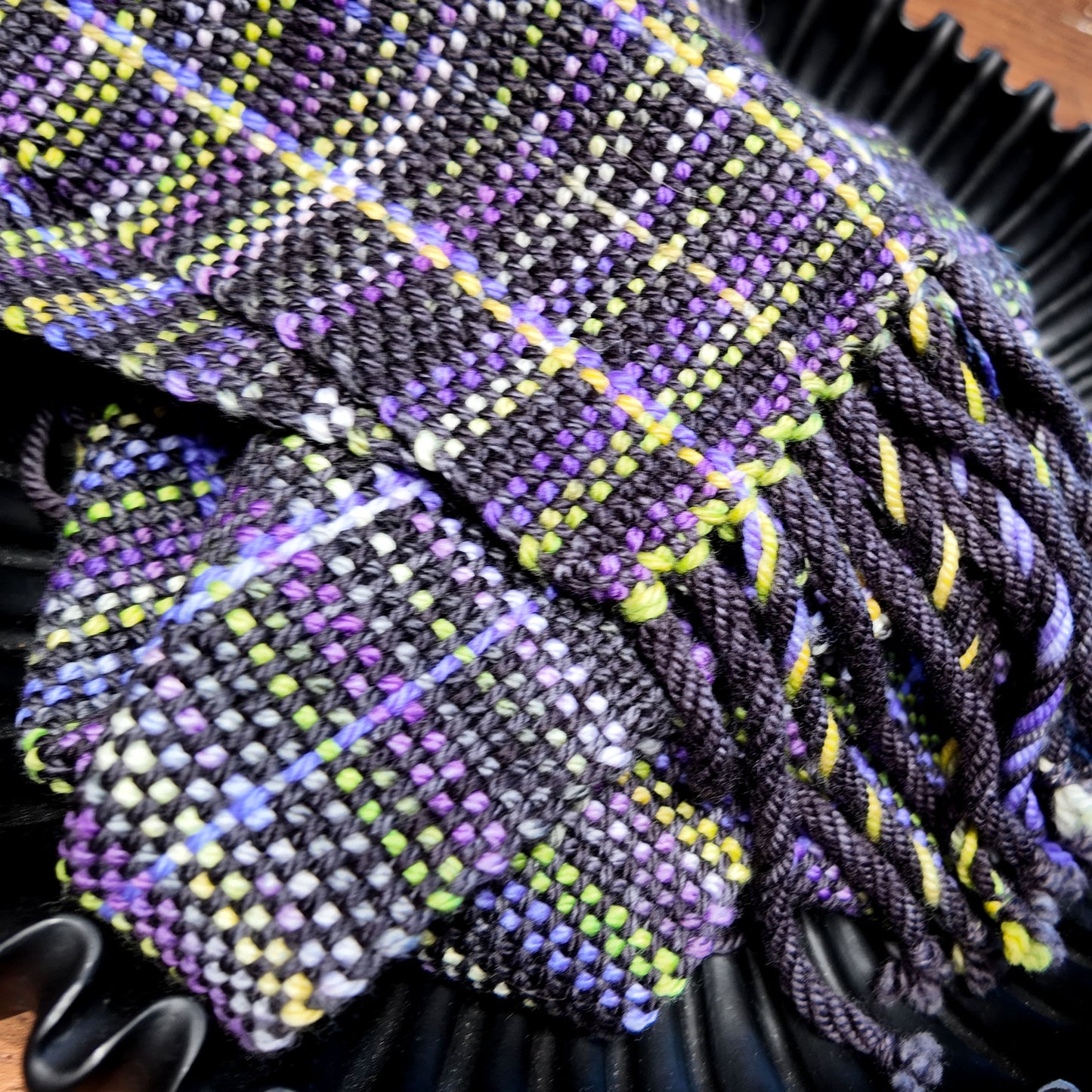 Hand Woven Superwash Wool Scarf ❖ Gray ◦ Purple ◦ Acid Green ◦ Yellow ❖ OOAK