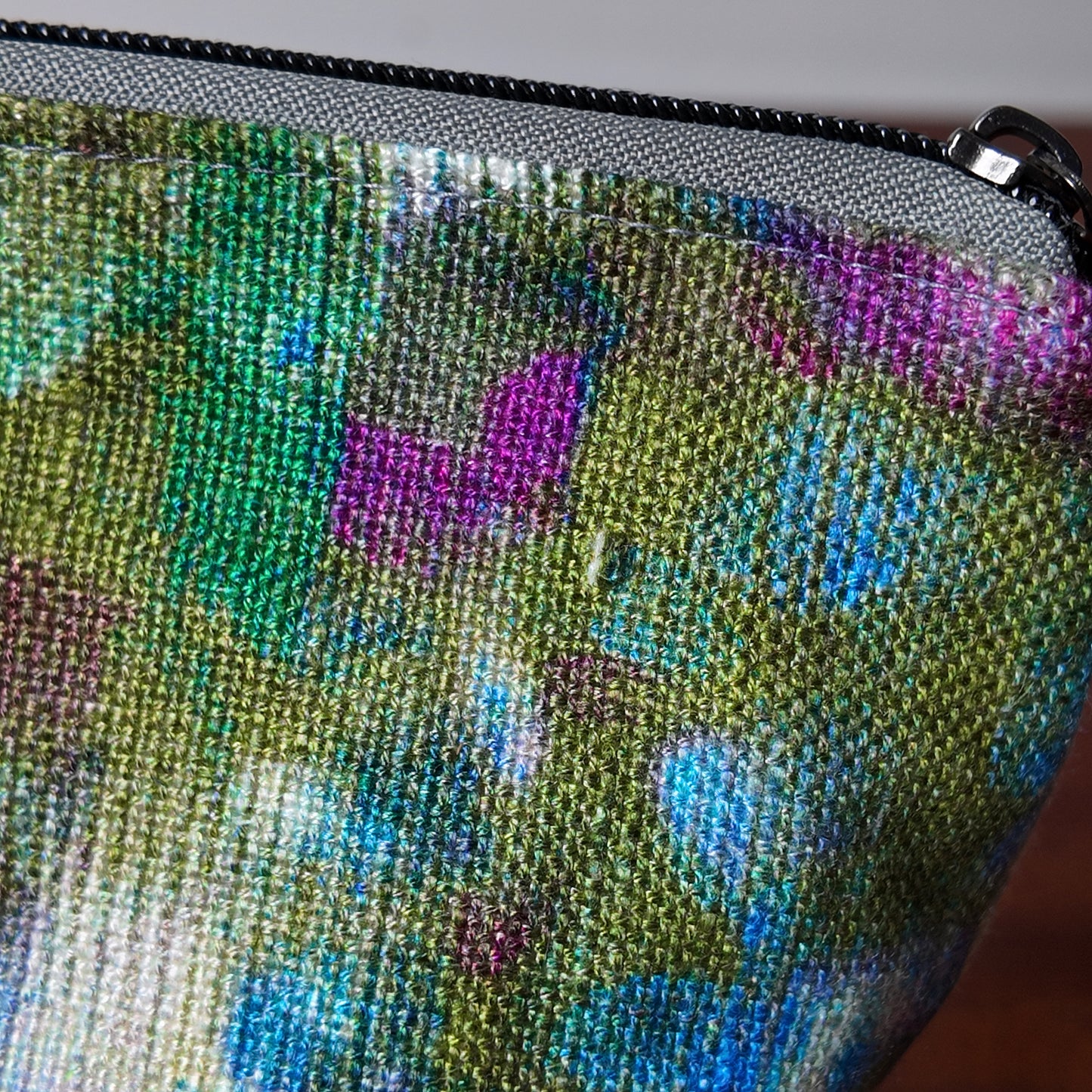 Green Multi Watercolor Print Pouch - Upcycled - OOAK