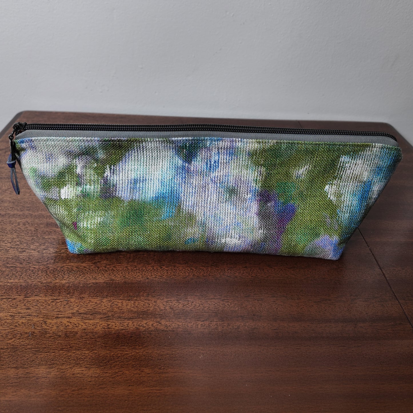 Green Multi Watercolor Print Pouch - Upcycled - OOAK